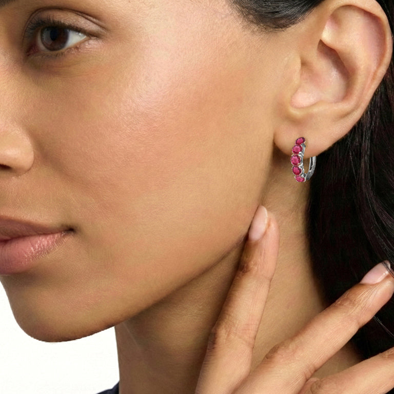 Pink Tourmaline Round Hoop Earrings in 925 Sterling Silver 3MM 3ct