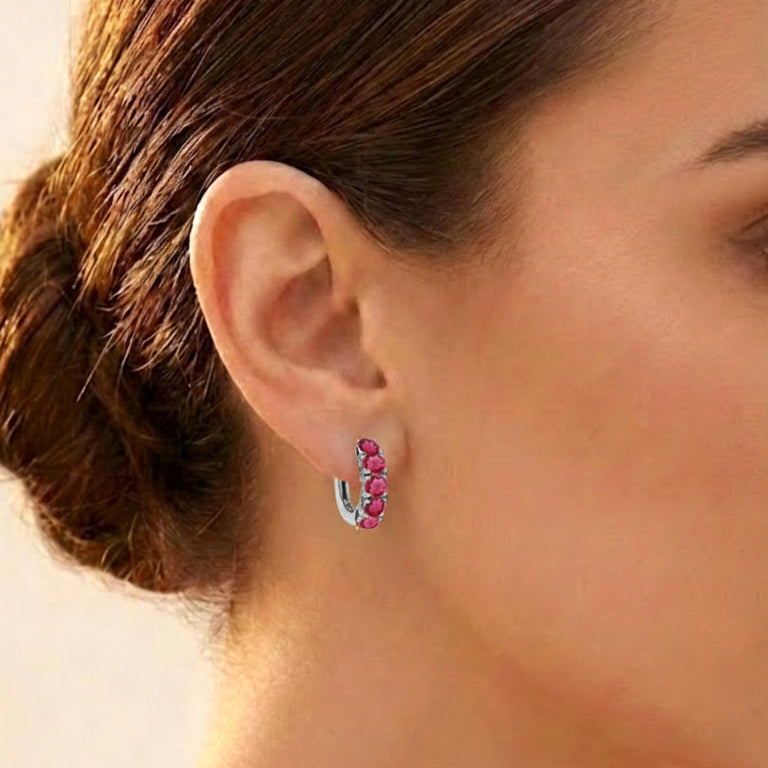 Pink Tourmaline Round Hoop Earrings in 925 Sterling Silver 3MM 3ct