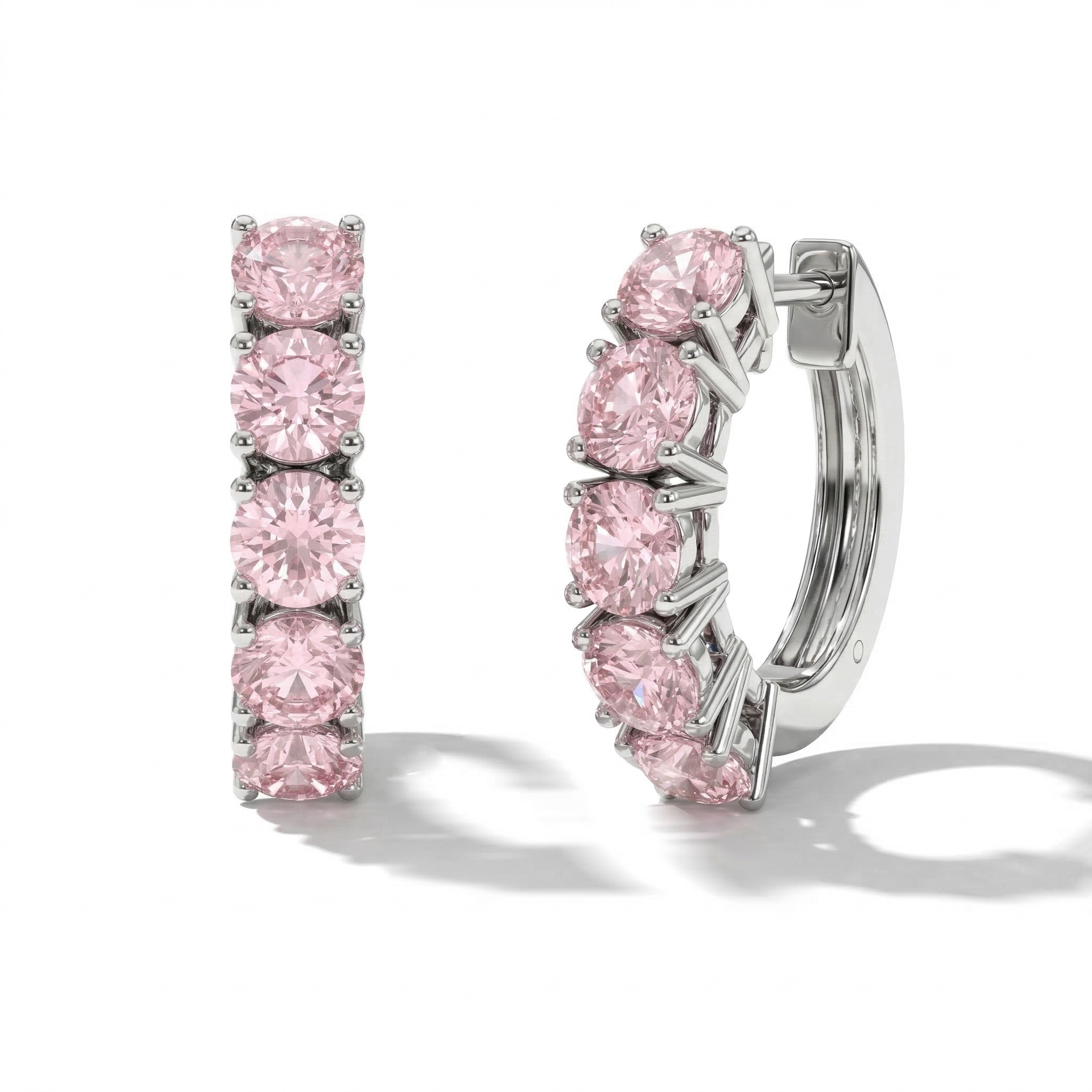 Pink Tourmaline Round Hoop Earrings in 925 Sterling Silver 3MM 3ct