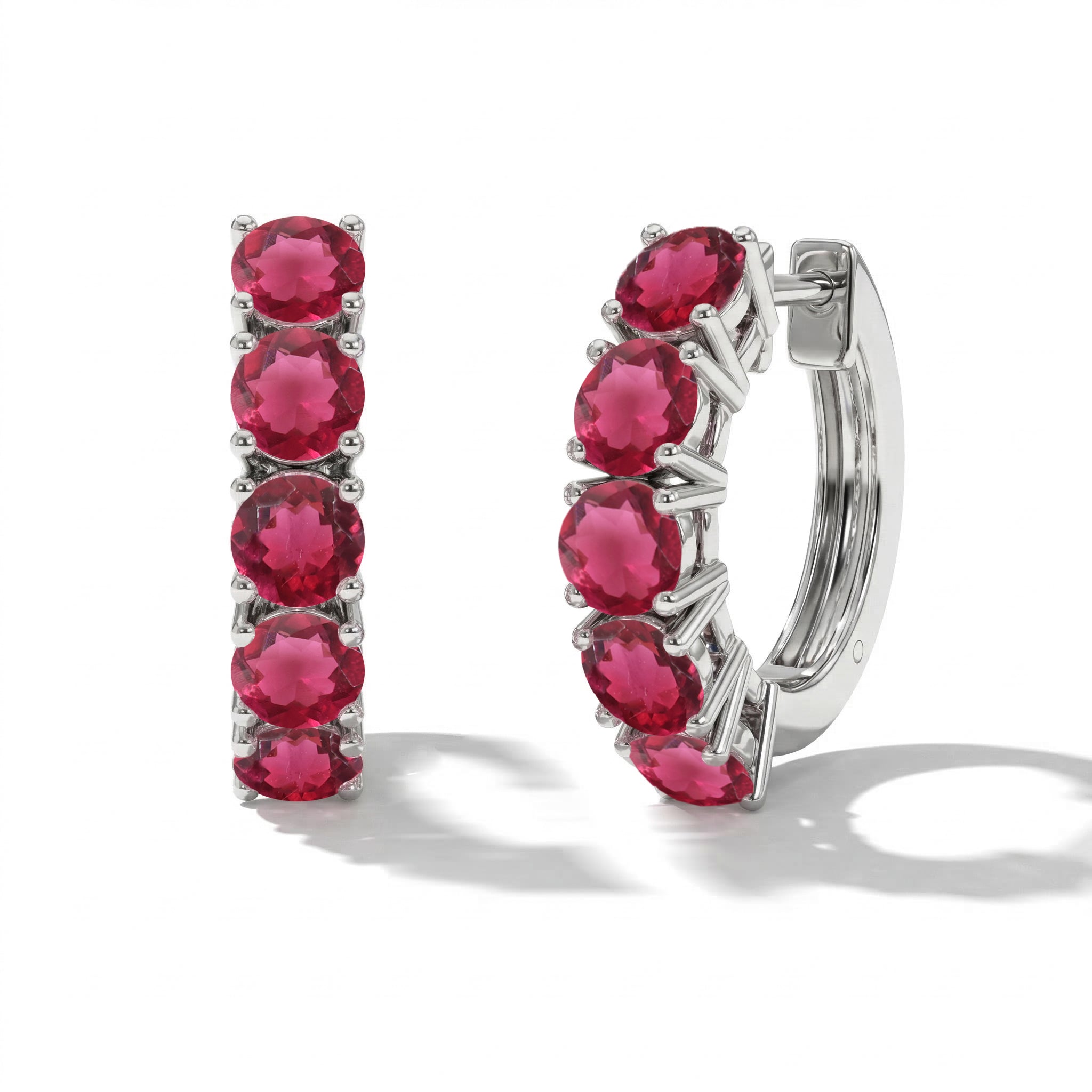Pink Tourmaline Round Hoop Earrings in 925 Sterling Silver 3MM 3ct