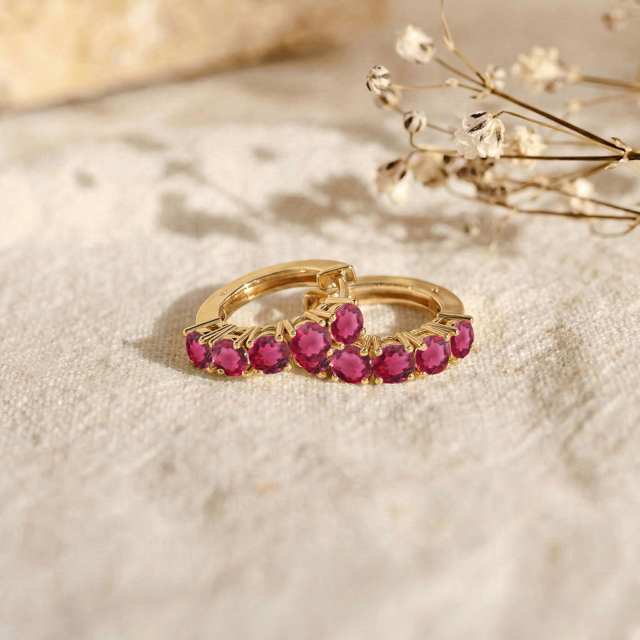 Pink Tourmaline Round Hoop Earrings in 925 Sterling Silver 3MM 3ct