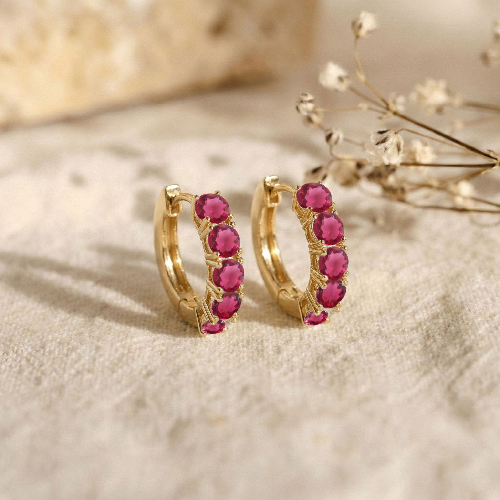 Pink Tourmaline Round Hoop Earrings in 925 Sterling Silver 3MM 3ct