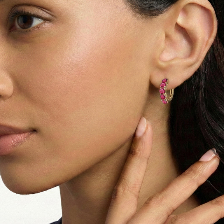 Pink Tourmaline Round Hoop Earrings in 925 Sterling Silver 3MM 3ct