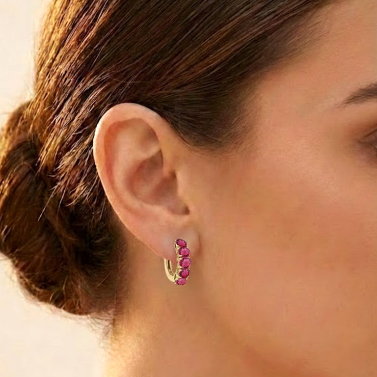Pink Tourmaline Round Hoop Earrings in 925 Sterling Silver 3MM 3ct