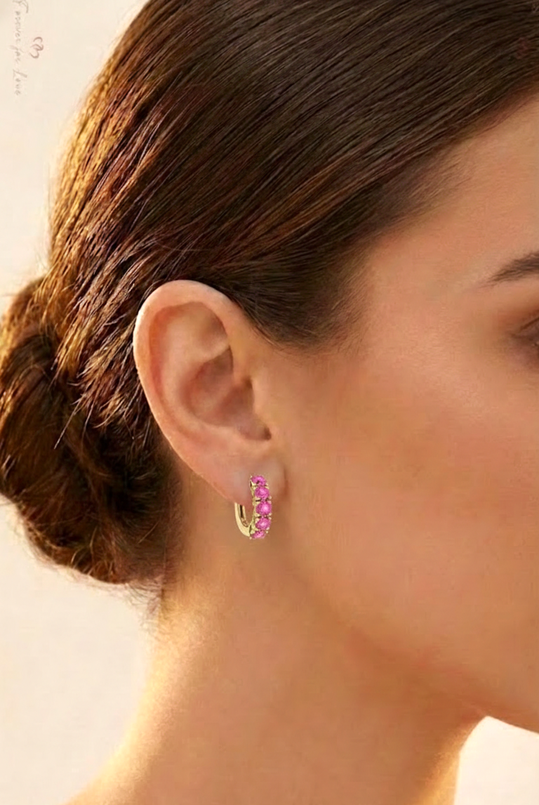 Pink Tourmaline Round Hoop Earrings in 925 Sterling Silver 3MM 3ct