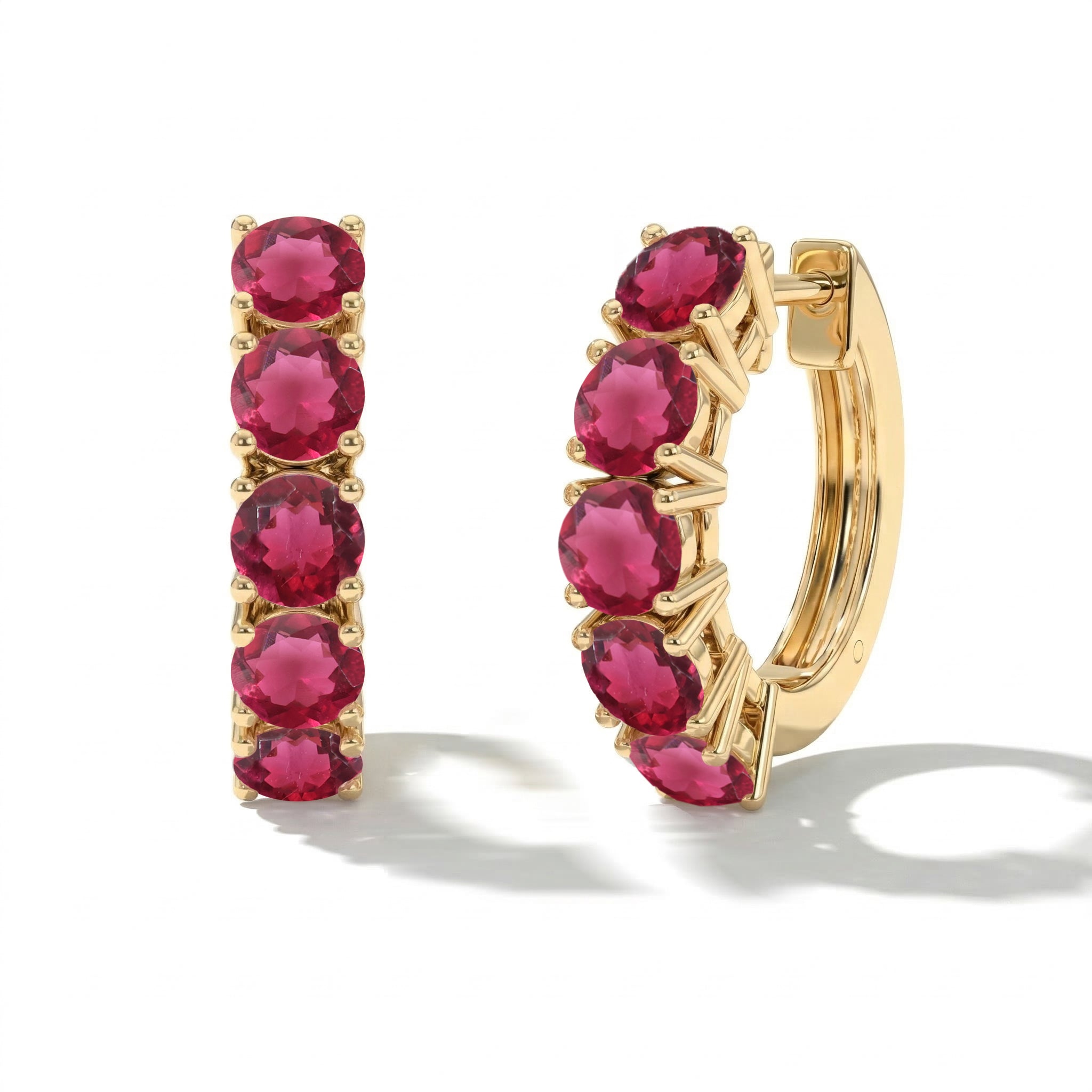Pink Tourmaline Round Hoop Earrings in 925 Sterling Silver 3MM 3ct
