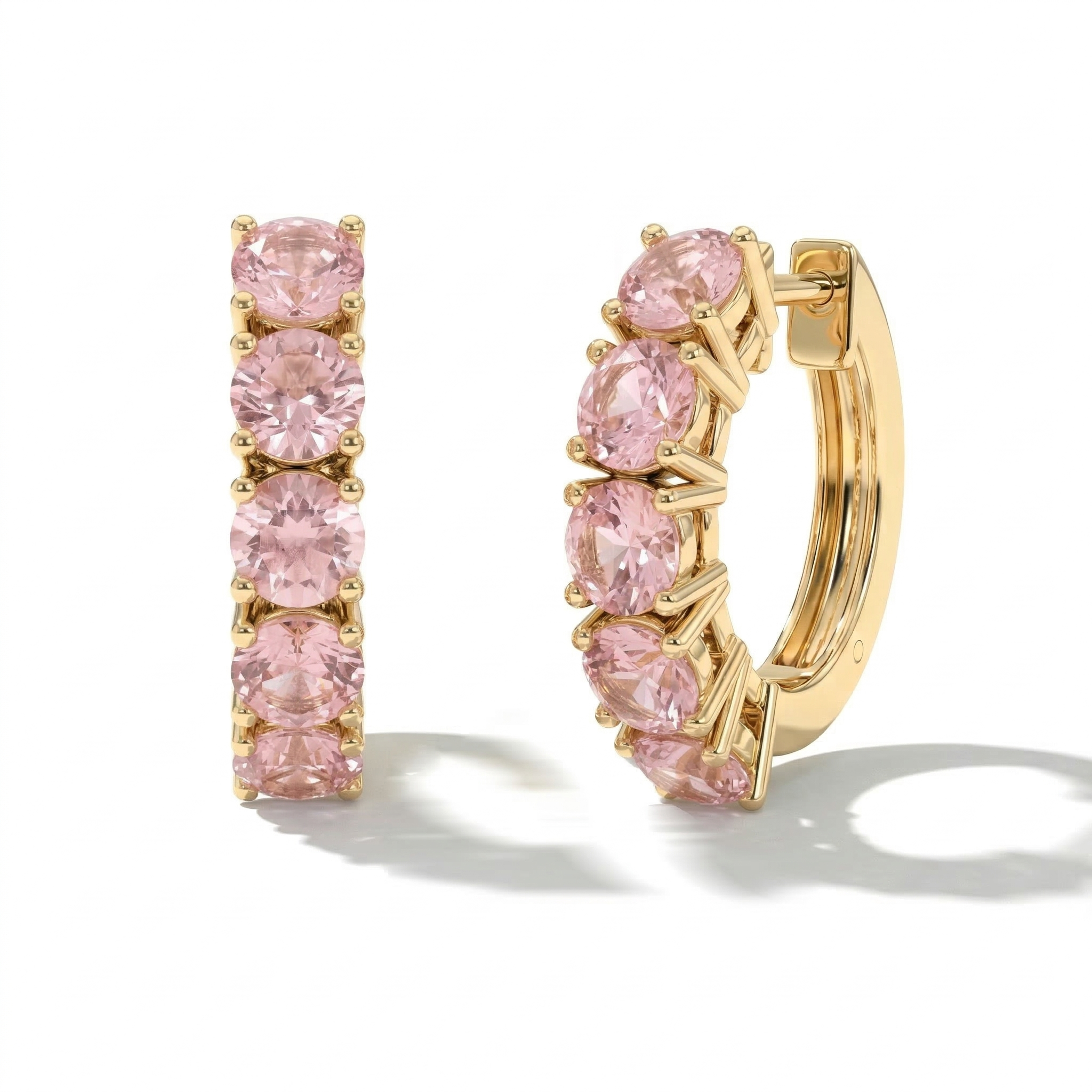 Pink Tourmaline Round Hoop Earrings in 925 Sterling Silver 3MM 3ct