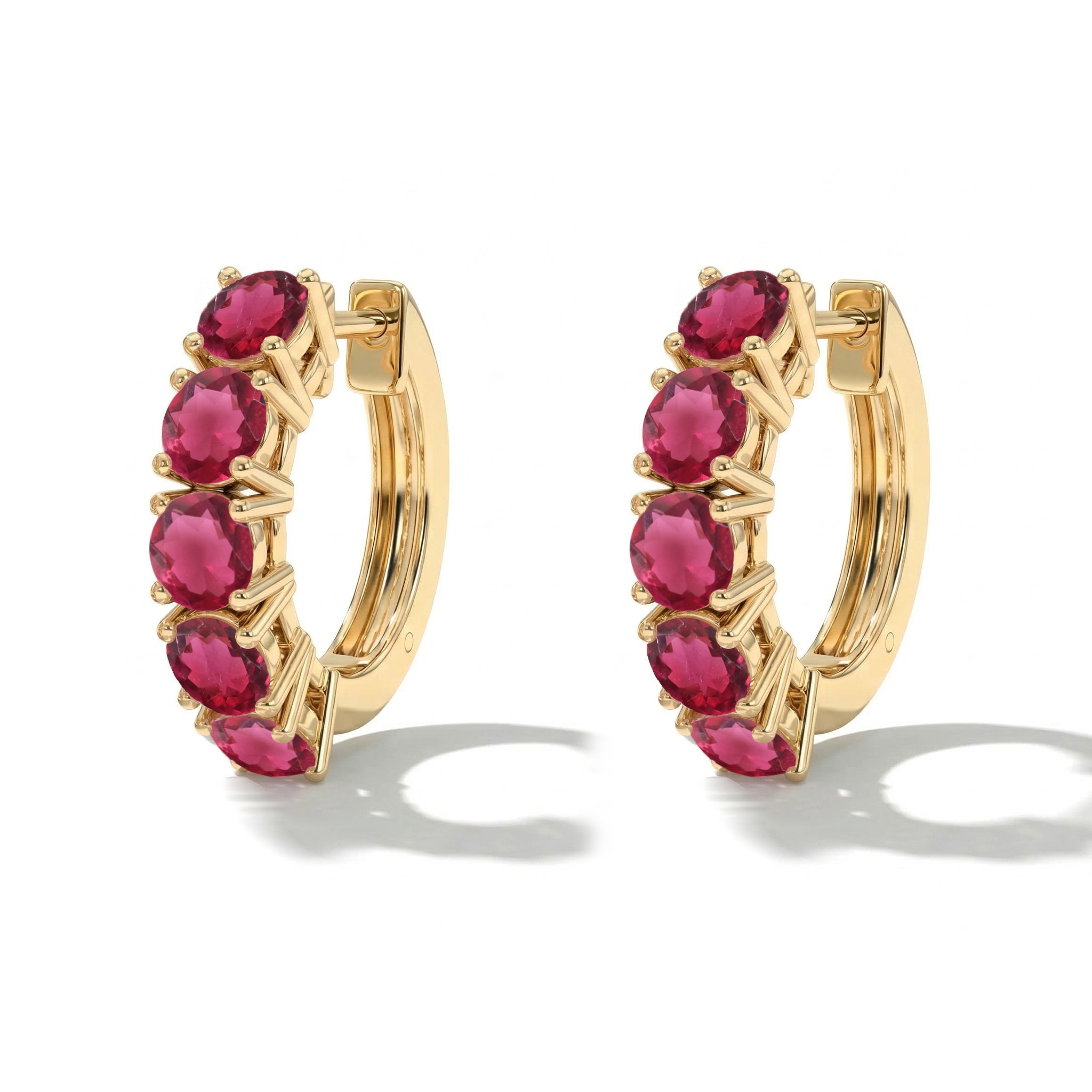 Pink Tourmaline Round Hoop Earrings in 925 Sterling Silver 3MM 3ct