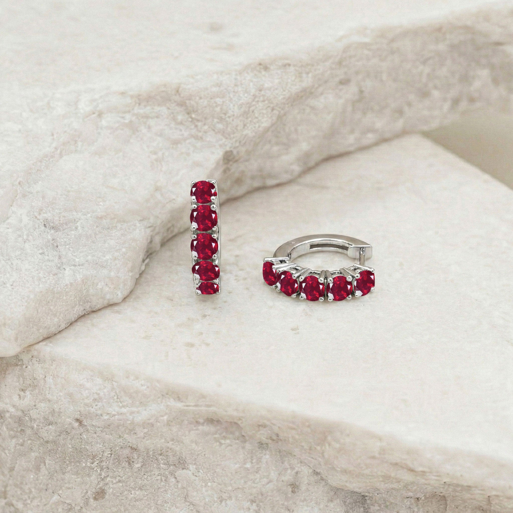 Ruby Round Hoop Earrings in 925 Sterling Silver 3MM 3ct