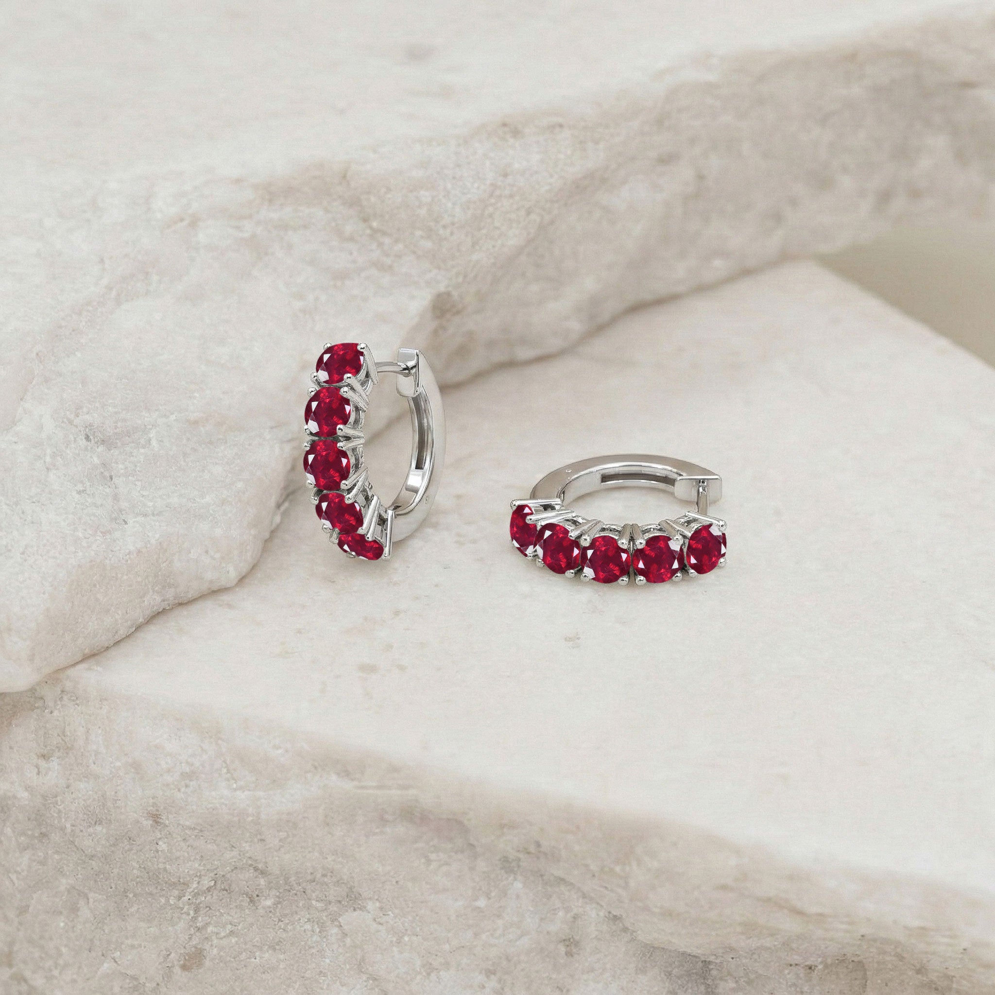 Ruby Round Hoop Earrings in 925 Sterling Silver 3MM 3ct