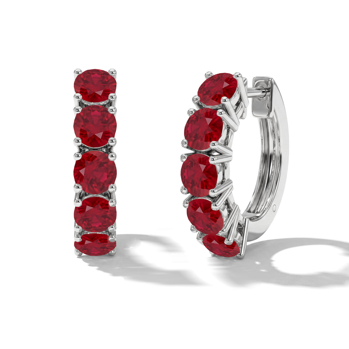 Ruby Round Hoop Earrings in 925 Sterling Silver 3MM 3ct