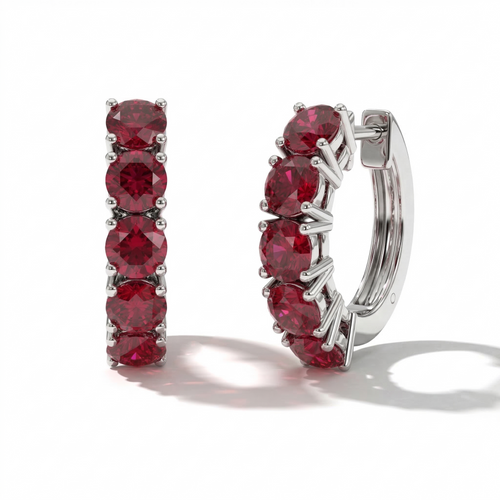 Ruby Round Hoop Earrings in 925 Sterling Silver 3MM 3ct