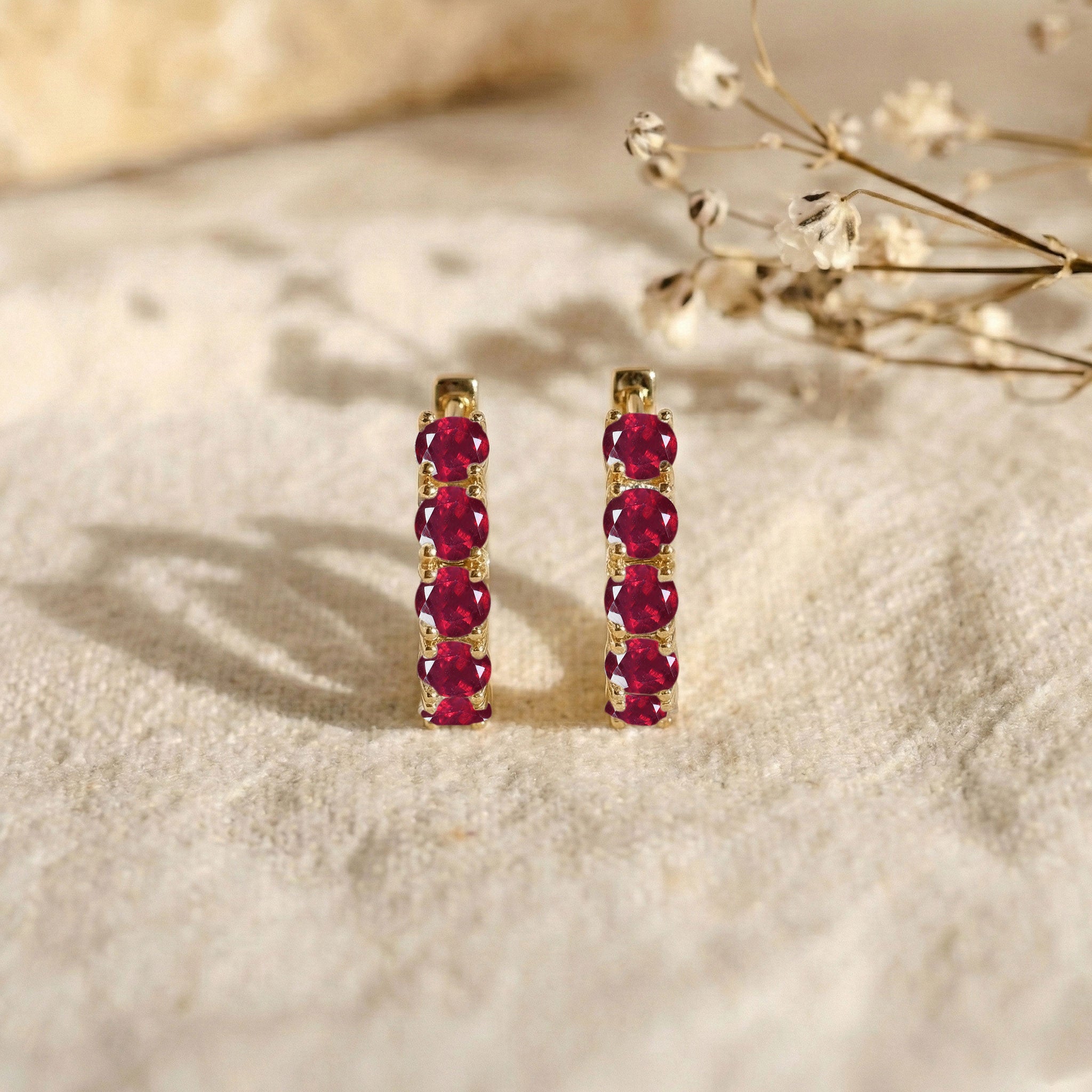 Ruby Round Hoop Earrings in 925 Sterling Silver 3MM 3ct