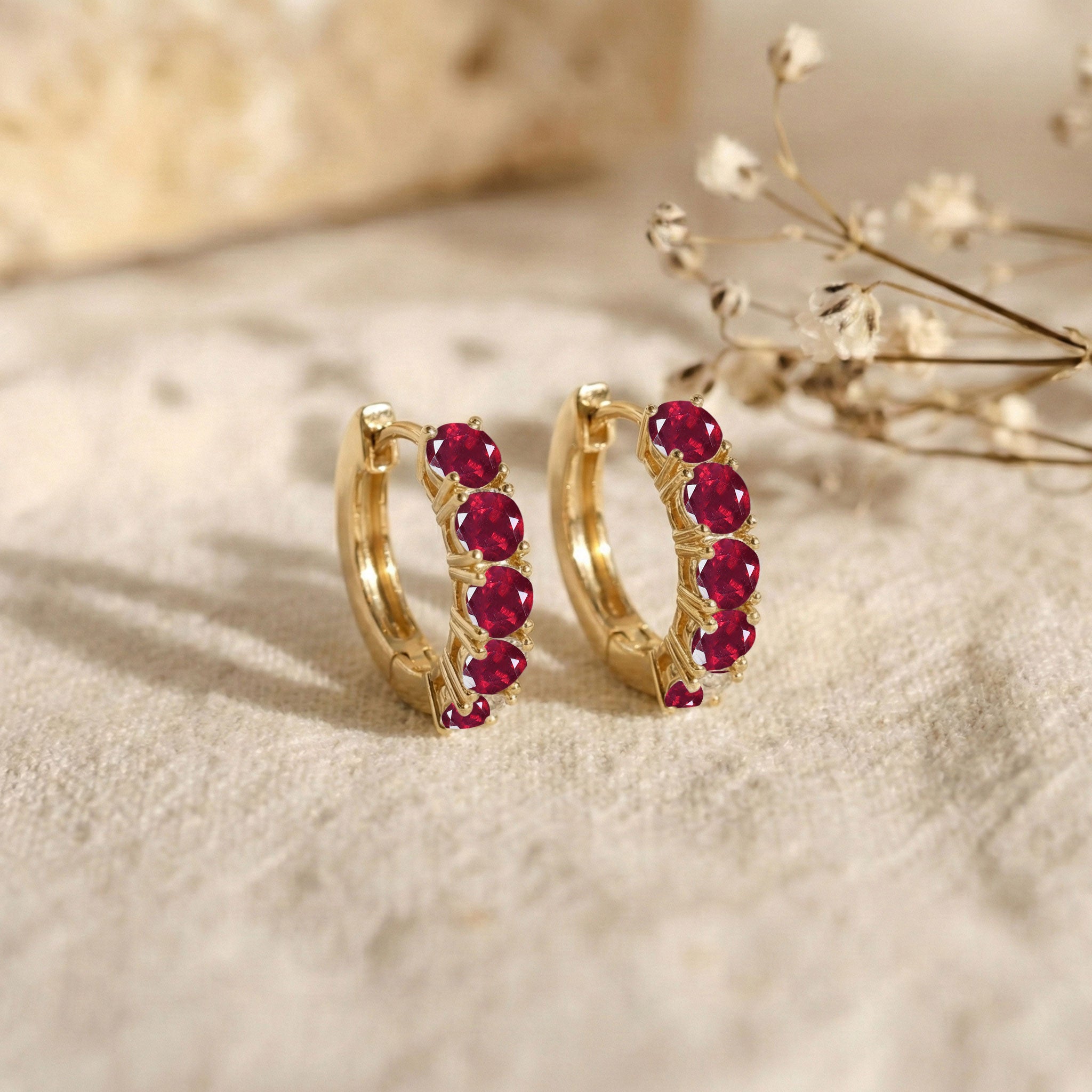 Ruby Round Hoop Earrings in 925 Sterling Silver 3MM 3ct