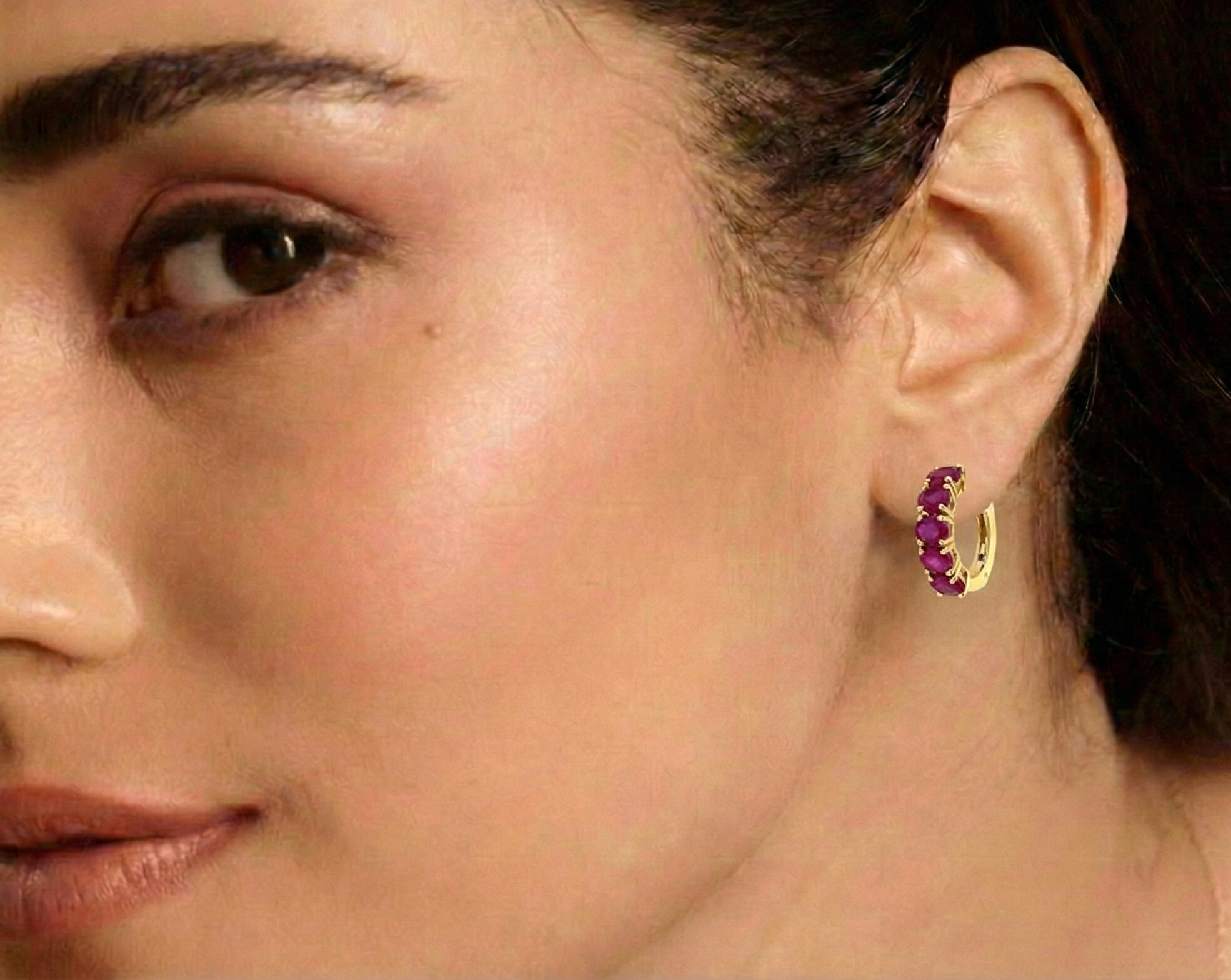 Ruby Round Hoop Earrings in 925 Sterling Silver 3MM 3ct