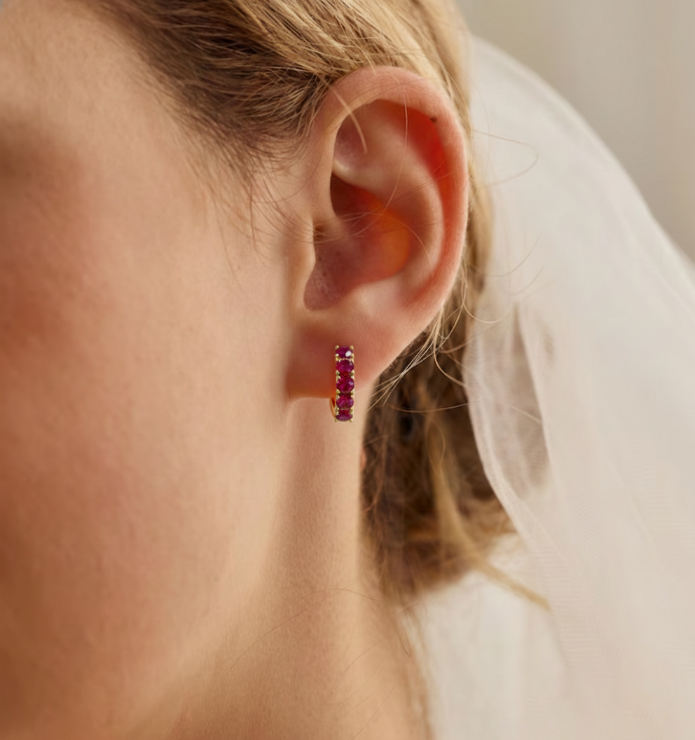Ruby Round Hoop Earrings in 925 Sterling Silver 3MM 3ct