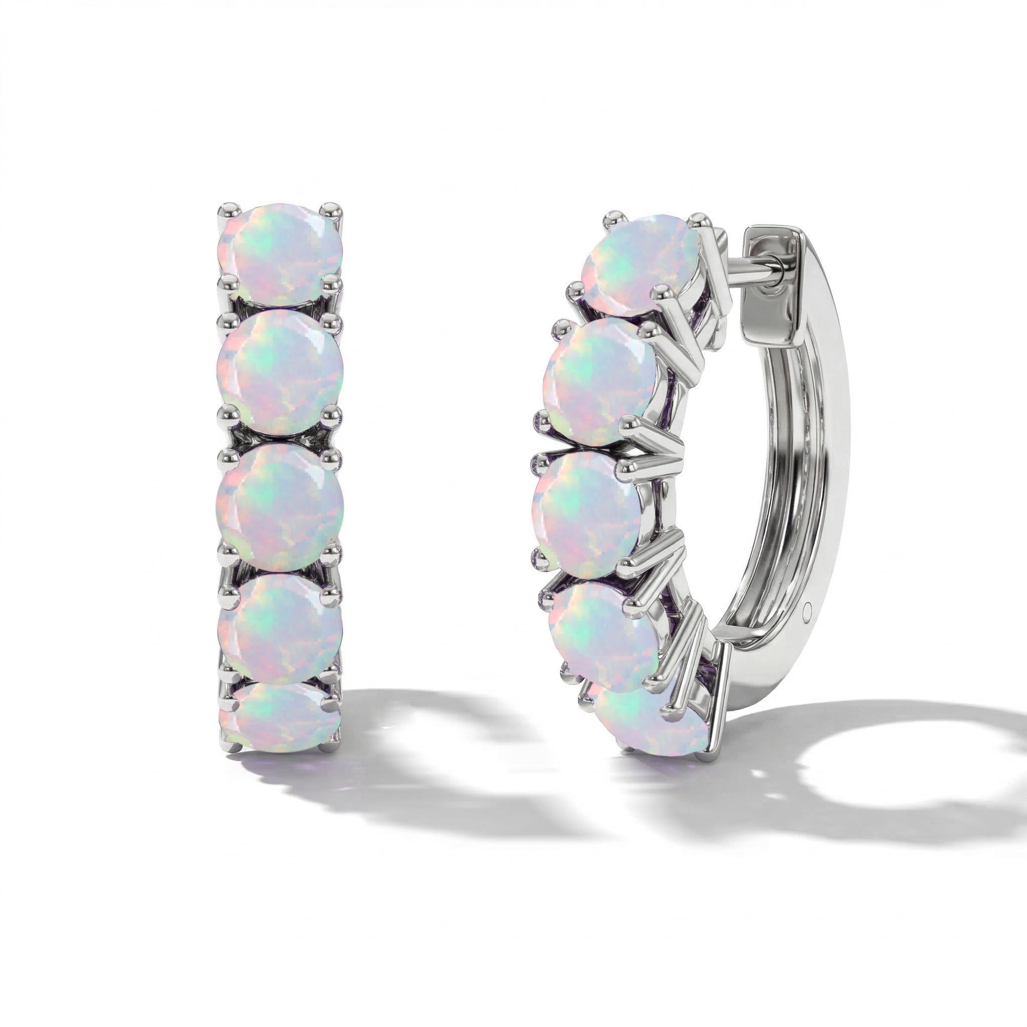 White Opal Round Hoop Earrings in 925 Sterling Silver 3MM 3ct