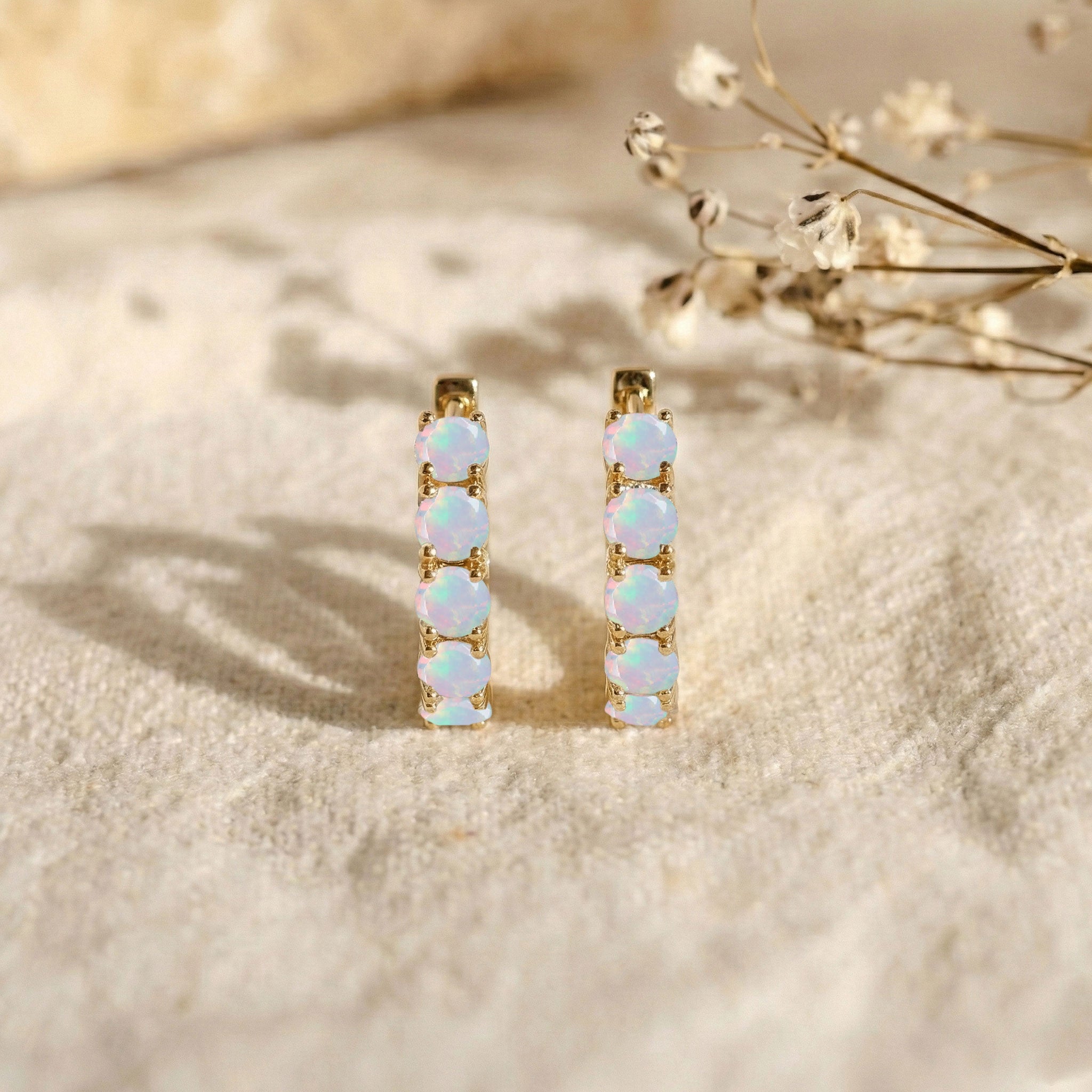 White Opal Round Hoop Earrings in 925 Sterling Silver 3MM 3ct