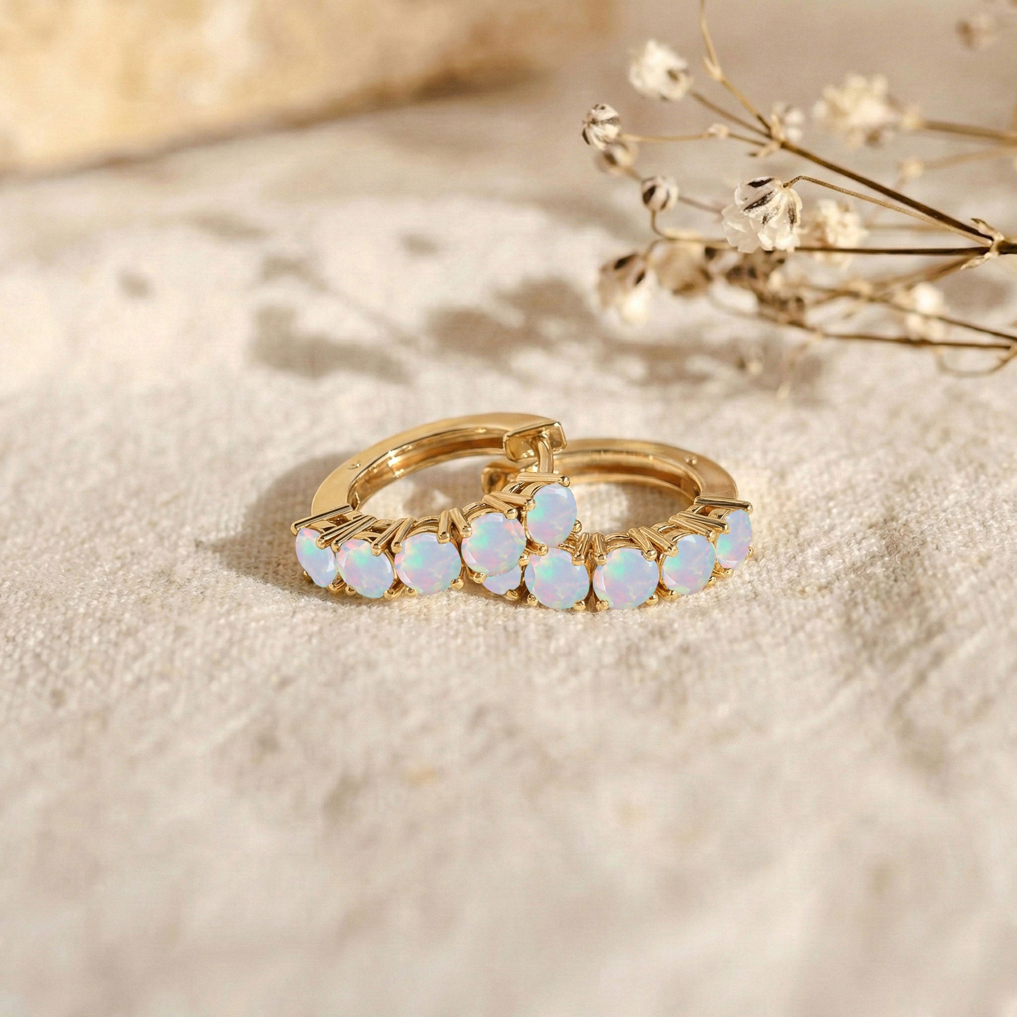 White Opal Round Hoop Earrings in 925 Sterling Silver 3MM 3ct