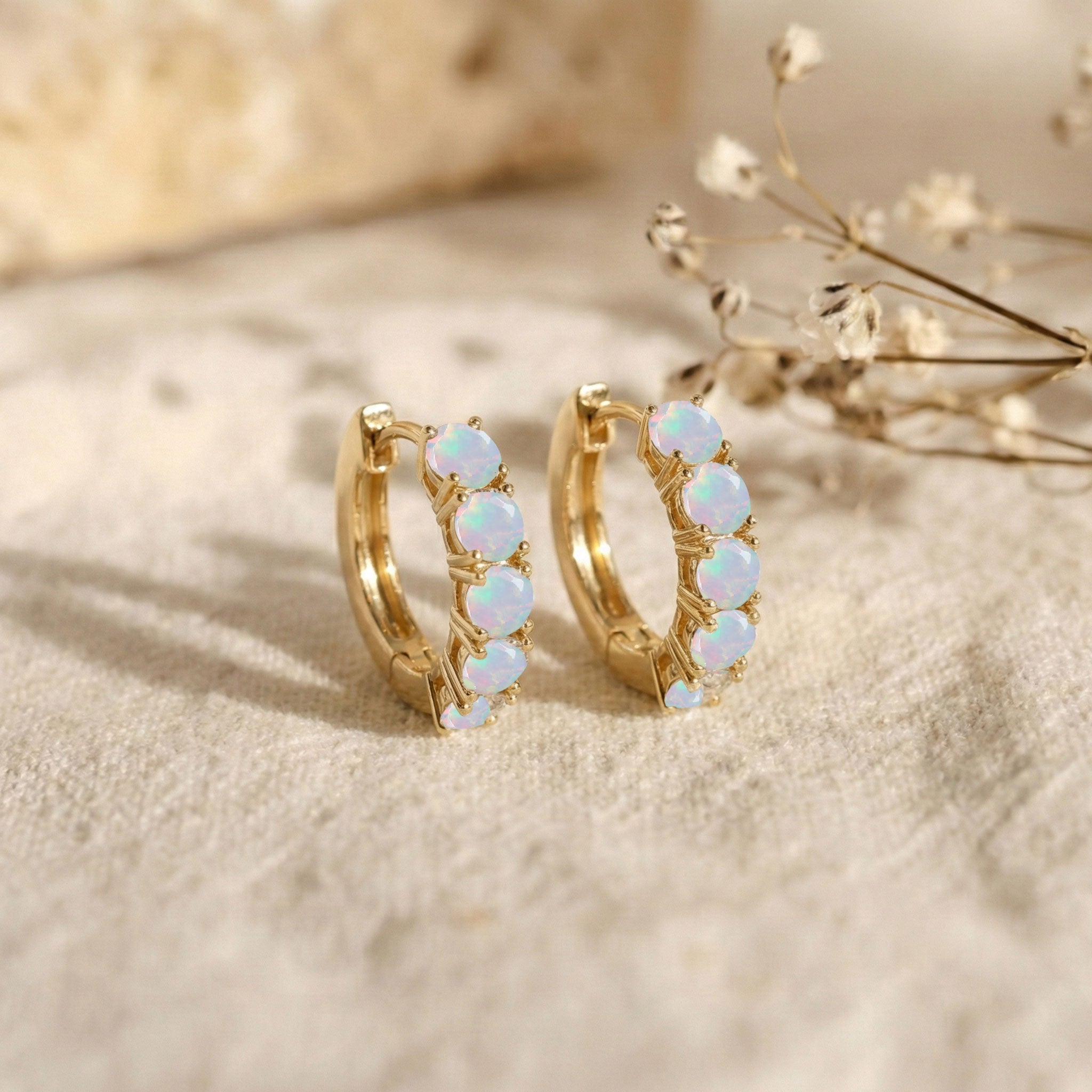 White Opal Round Hoop Earrings in 925 Sterling Silver 3MM 3ct