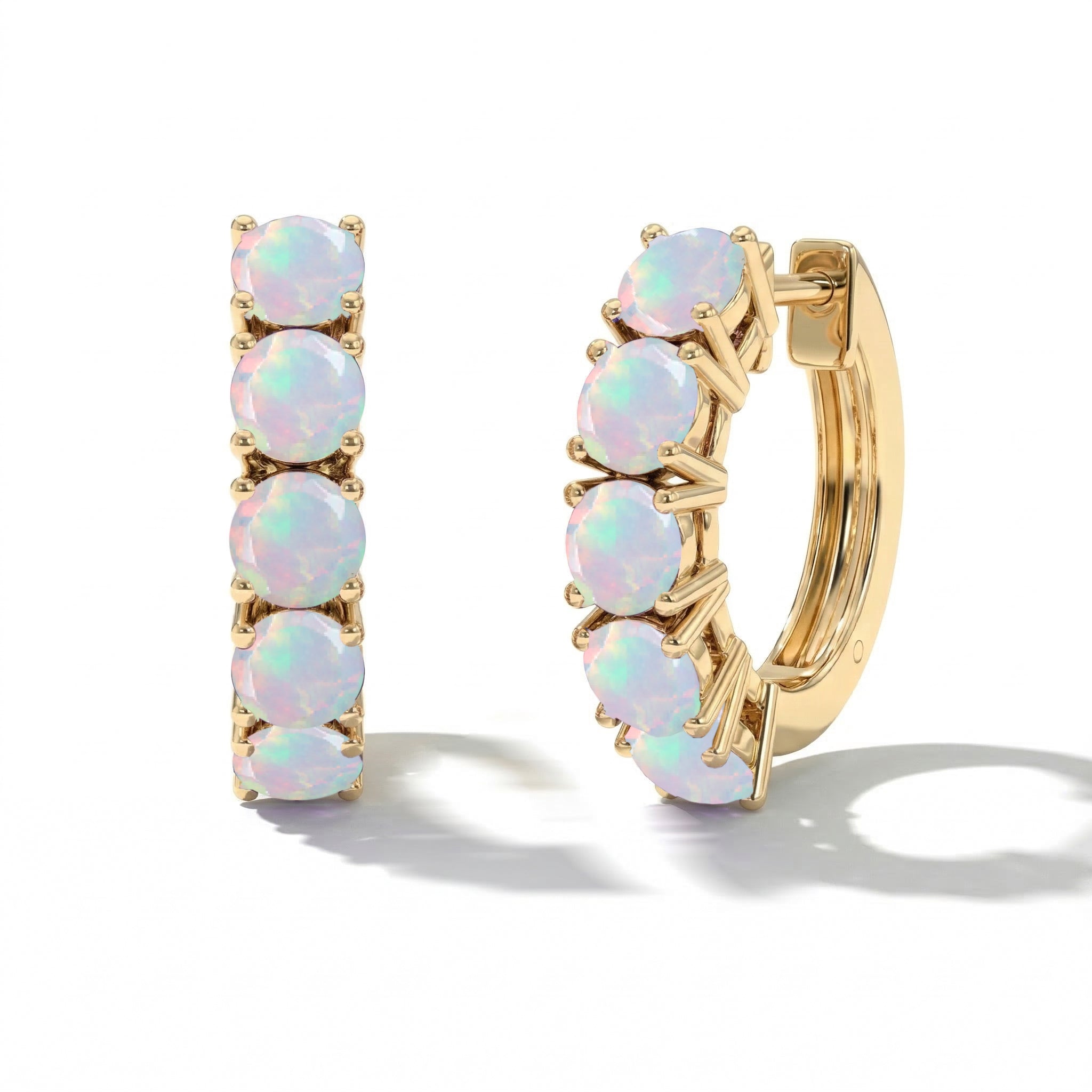 White Opal Round Hoop Earrings in 925 Sterling Silver 3MM 3ct