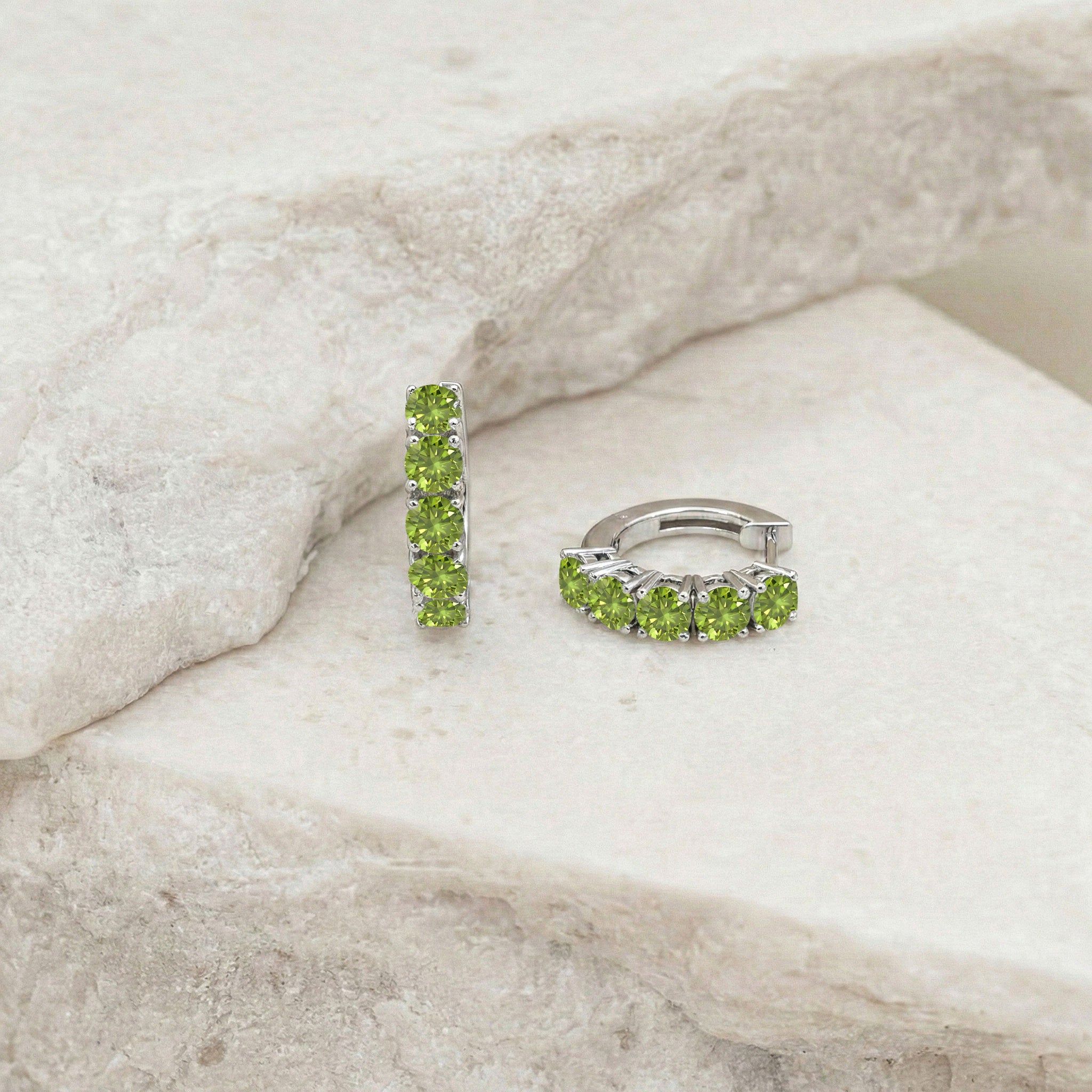 Peridot Round Hoop Earrings in 925 Sterling Silver 3MM 3ct