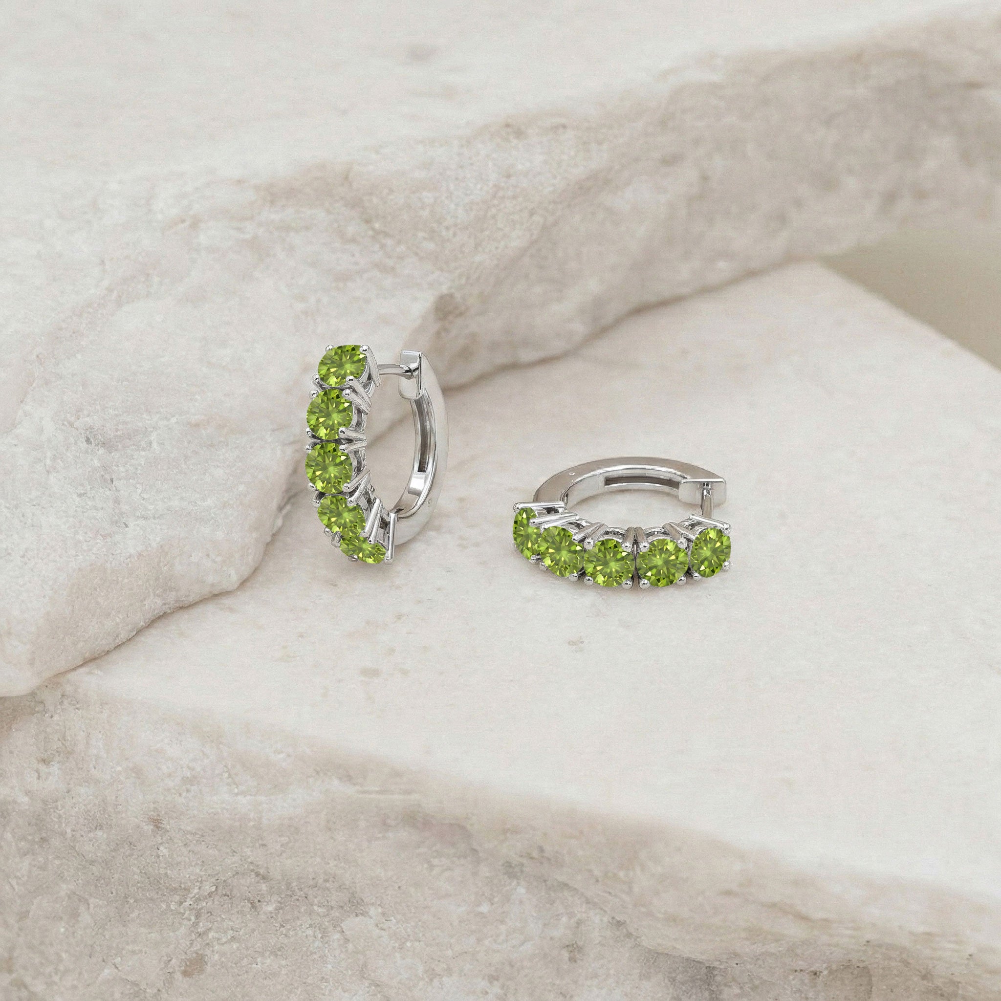 Peridot Round Hoop Earrings in 925 Sterling Silver 3MM 3ct