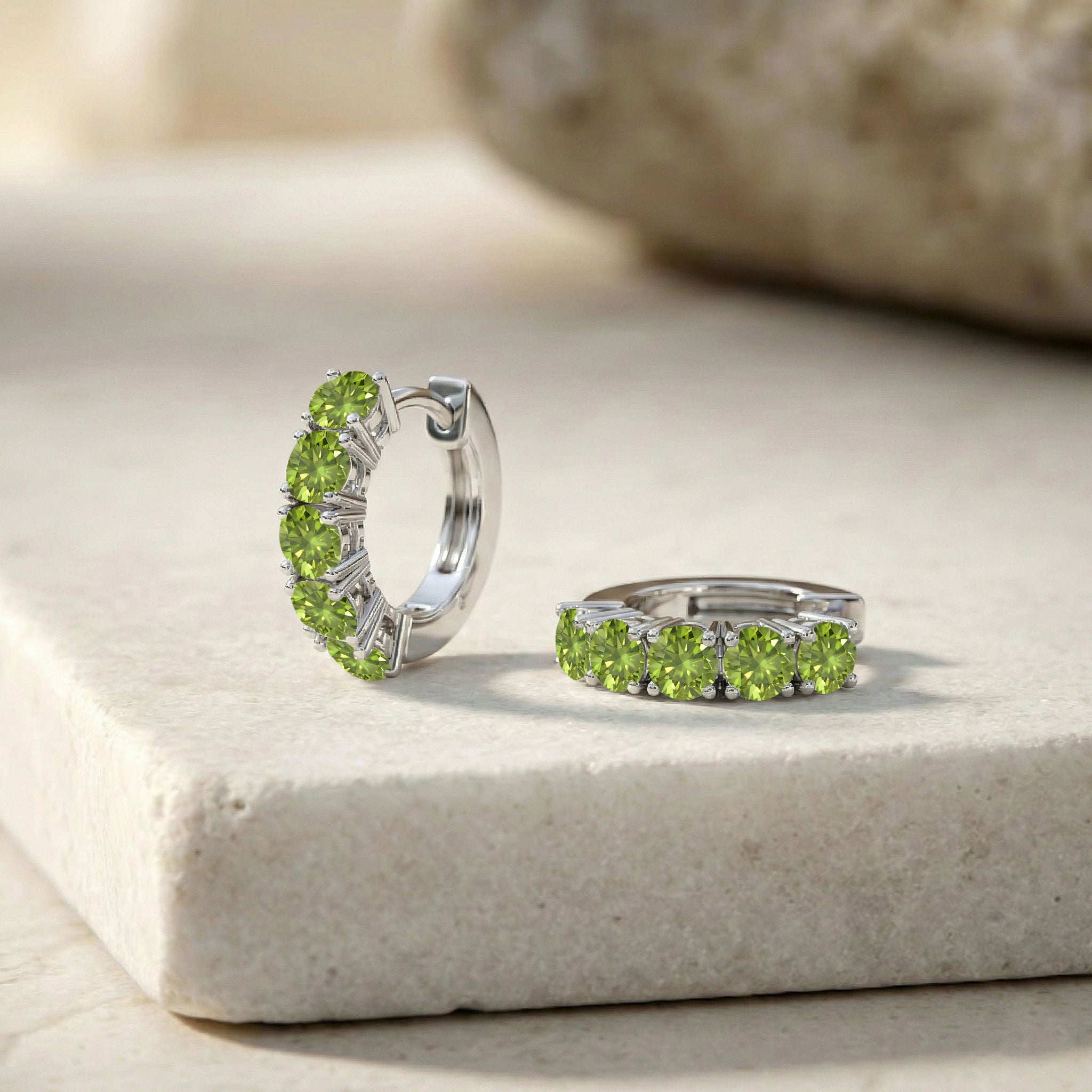 Peridot Round Hoop Earrings in 925 Sterling Silver 3MM 3ct