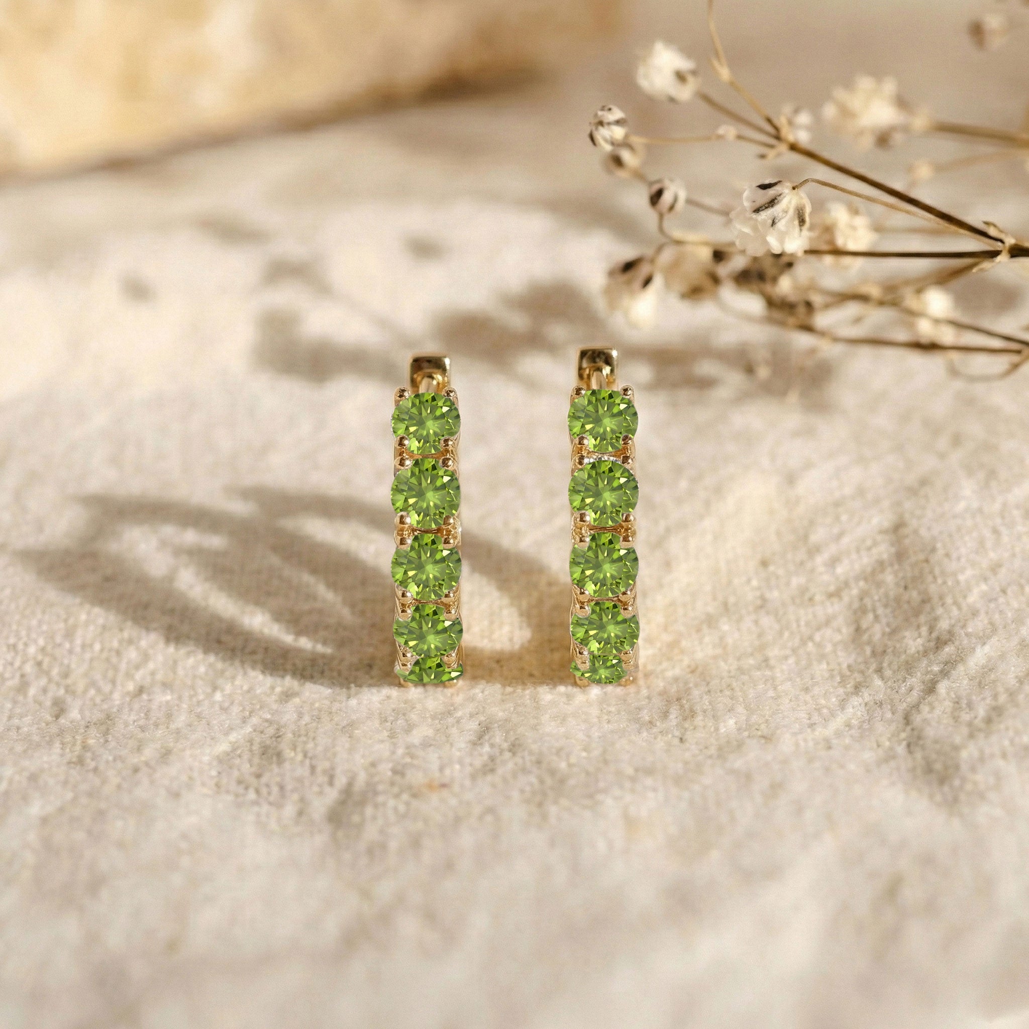 Peridot Round Hoop Earrings in 925 Sterling Silver 3MM 3ct