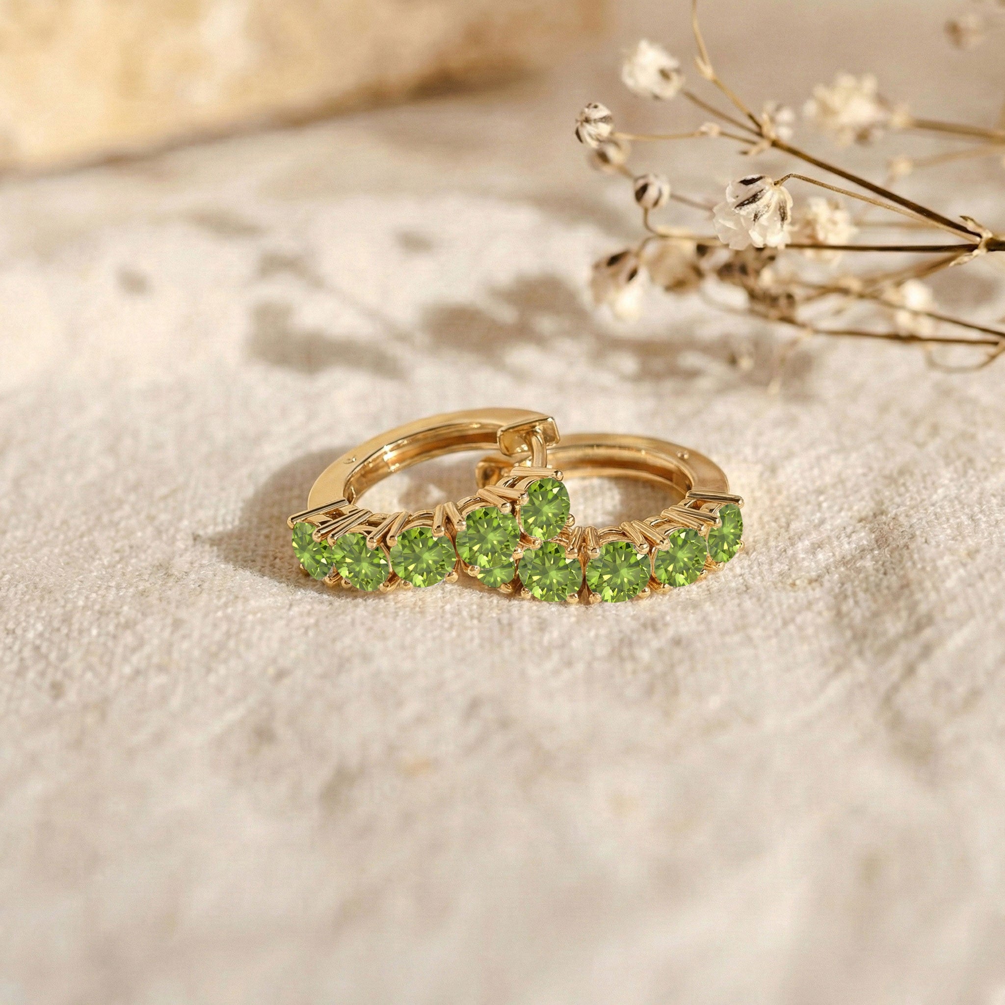 Peridot Round Hoop Earrings in 925 Sterling Silver 3MM 3ct