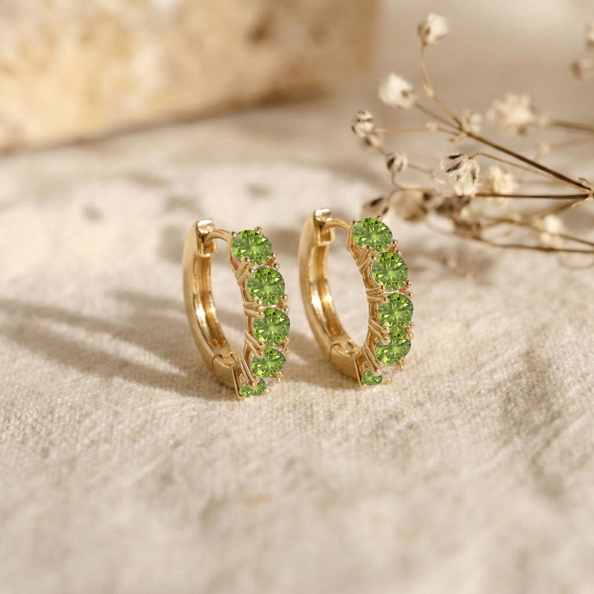 Peridot Round Hoop Earrings in 925 Sterling Silver 3MM 3ct