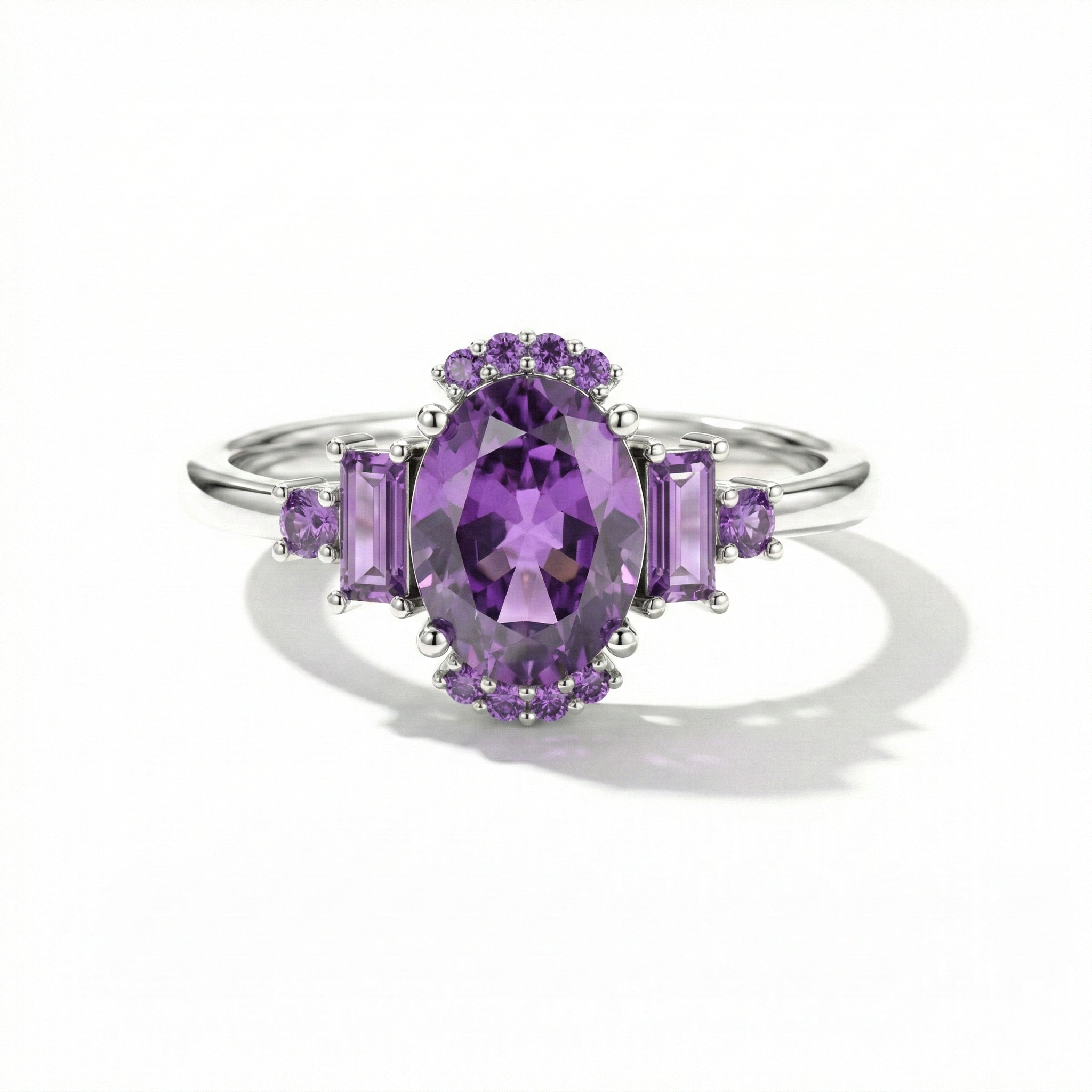 Amethyst engagement ring with natural purple gemstone for women