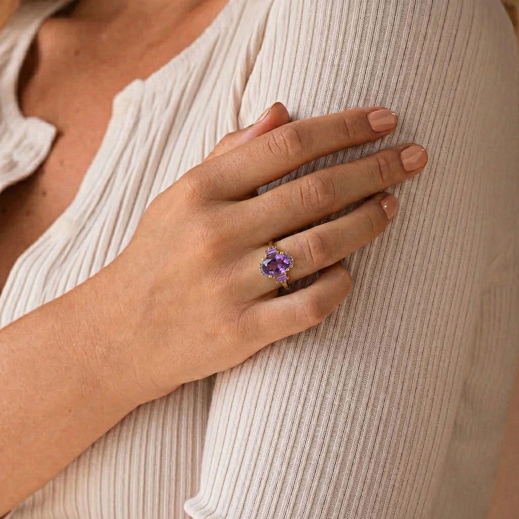 Natural amethyst engagement ring in 925 sterling silver