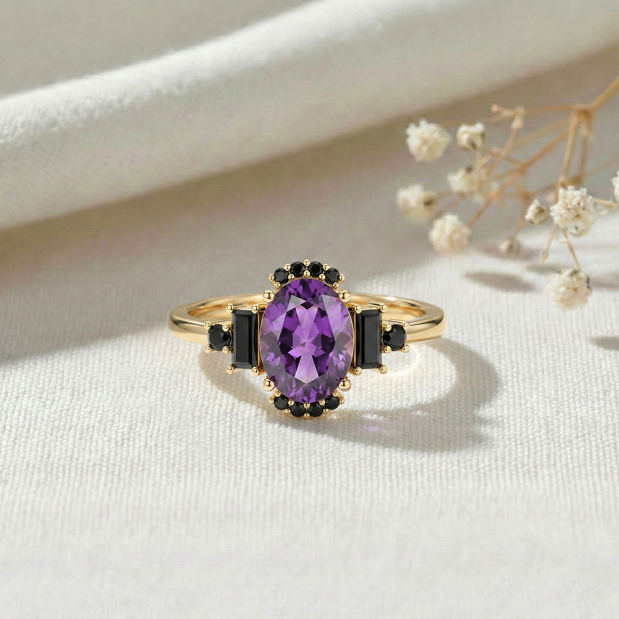 unique amethyst and onyx engagement ring for women