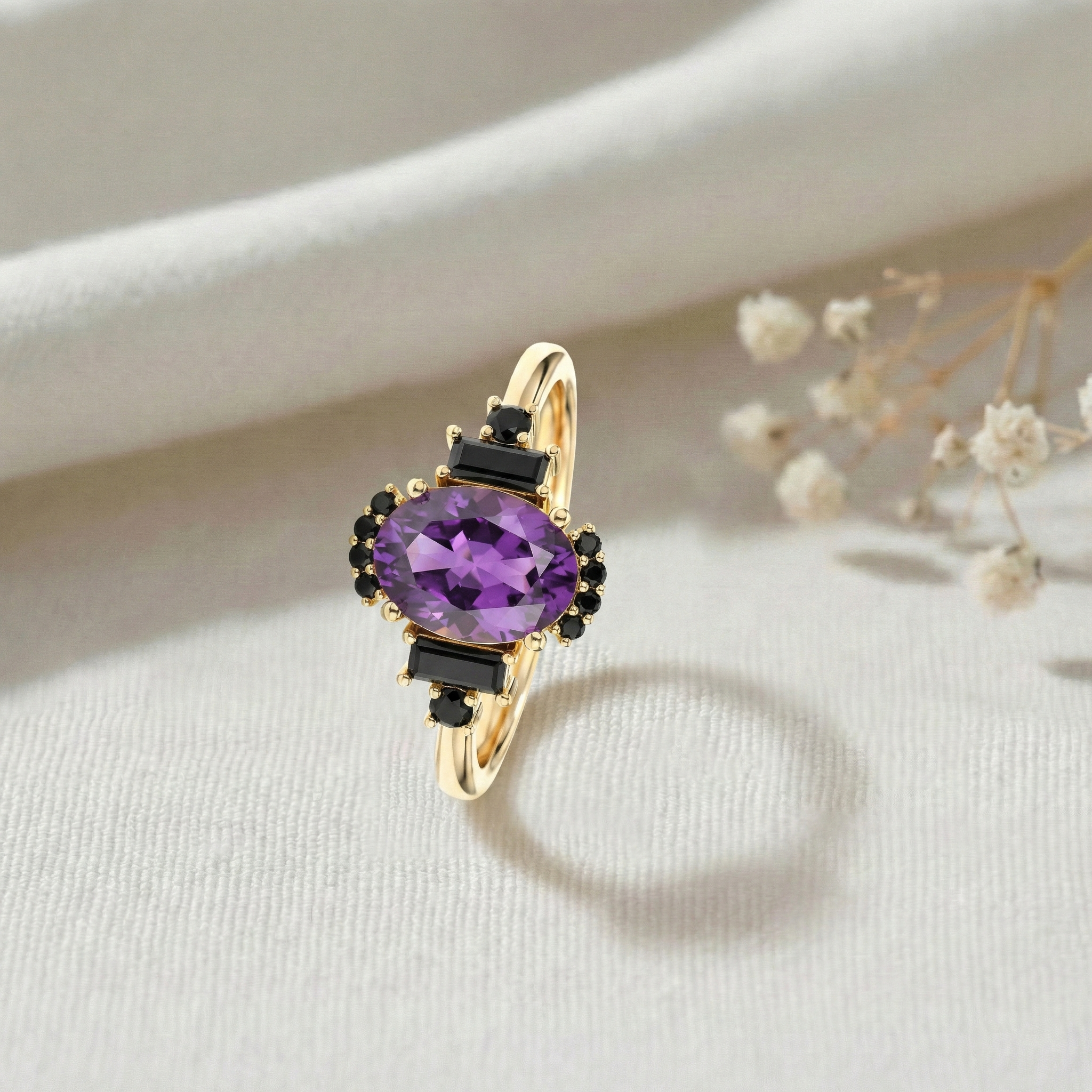 vintage style amethyst and onyx ring for women engagement jewelry
