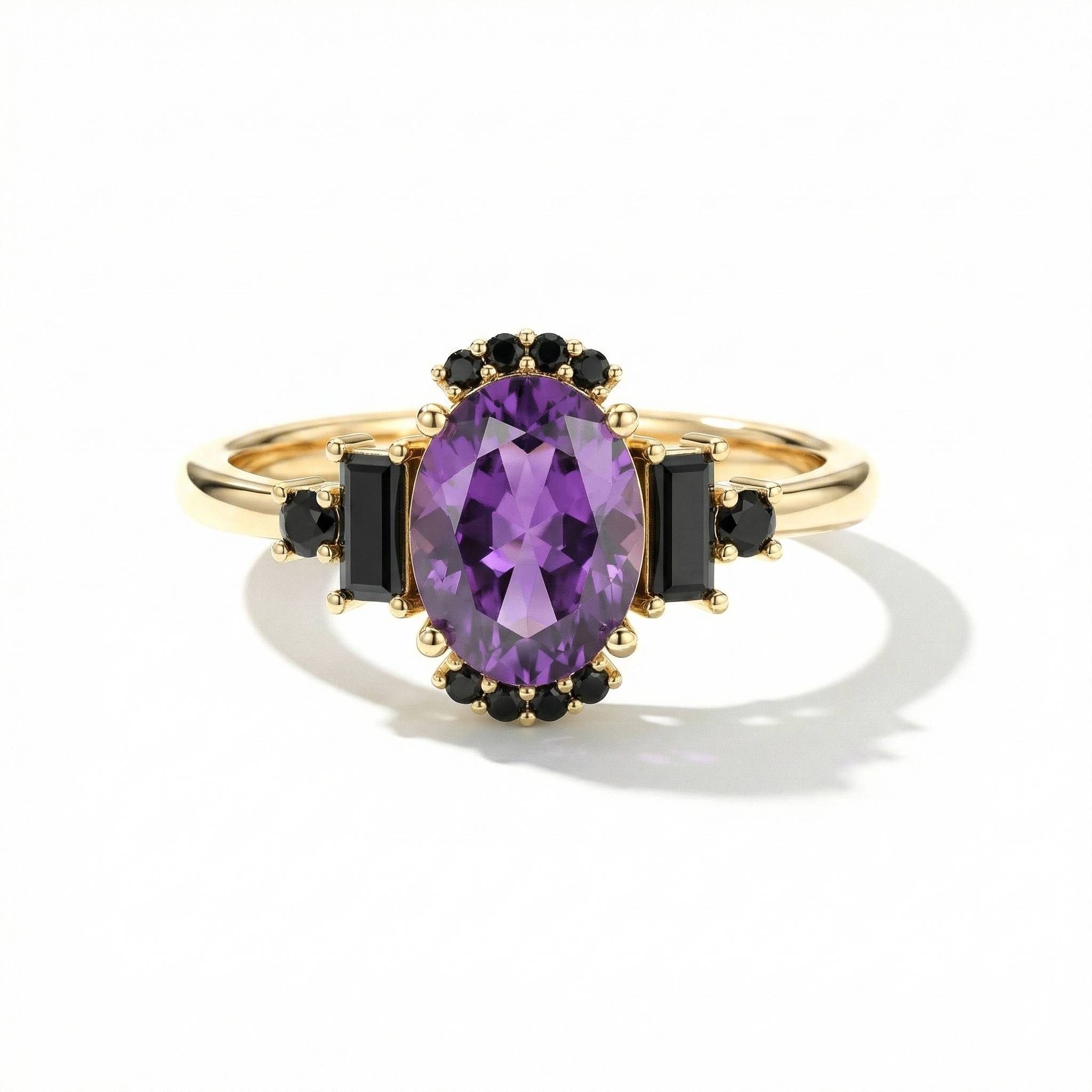 yellow gold filled amethyst onyx engagement ring with gemstone setting
