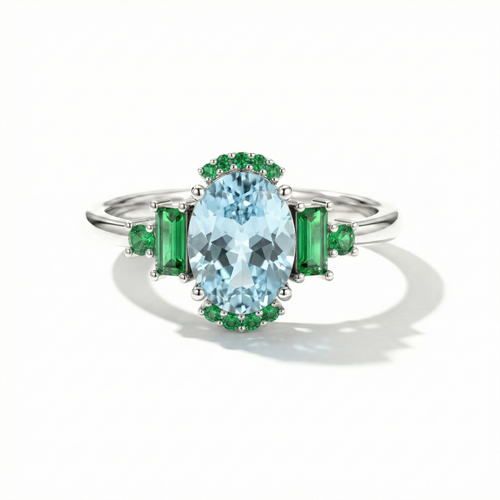 Aquamarine Emerald Engagement Ring | Fine Gemstone Ring for Women | Wedding Jewelry