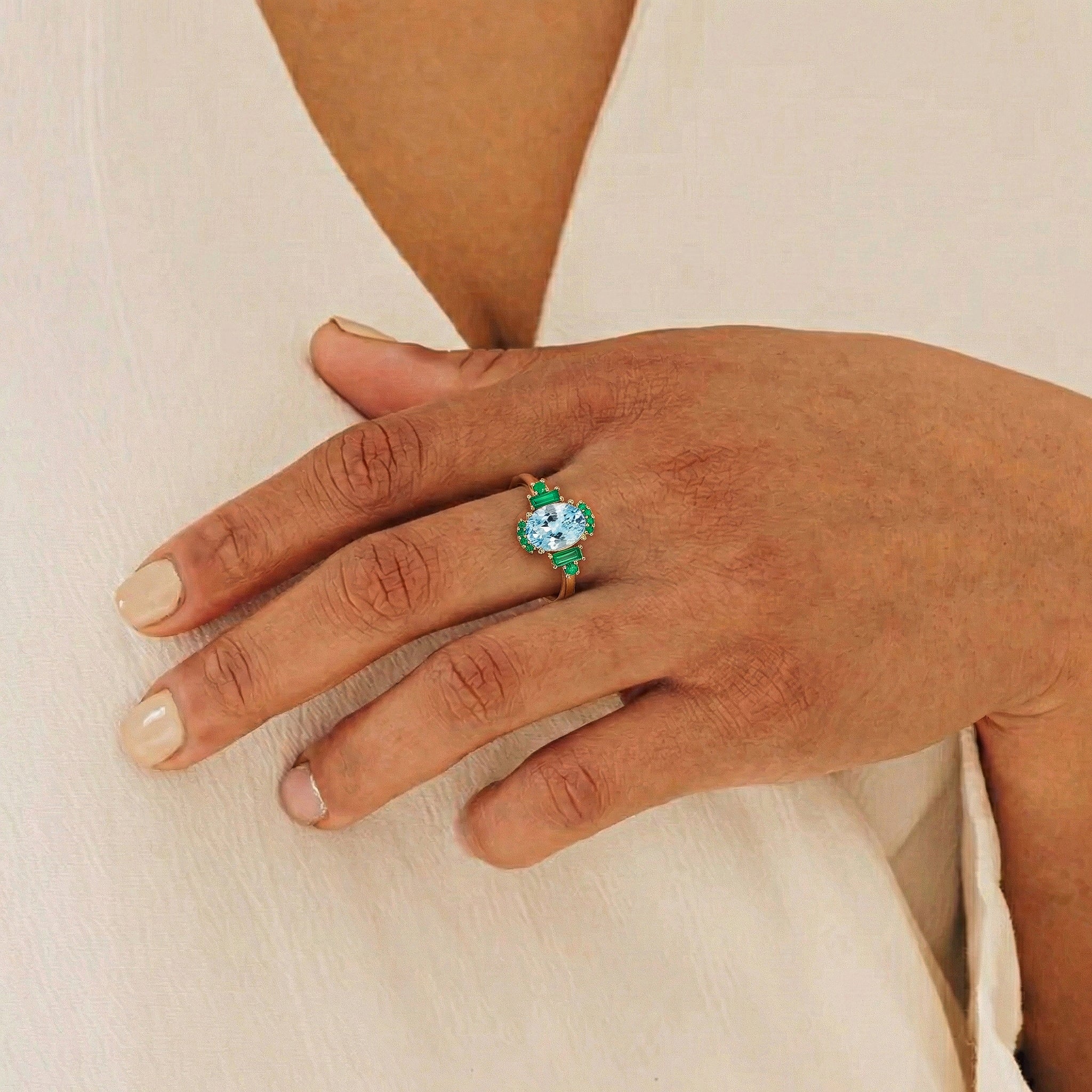 aquamarine emerald ring in 925 sterling silver for women