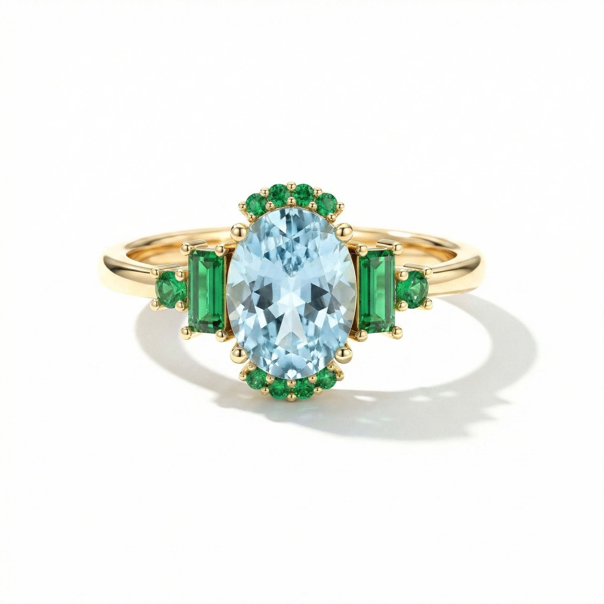 rose gold filled aquamarine and emerald engagement ring