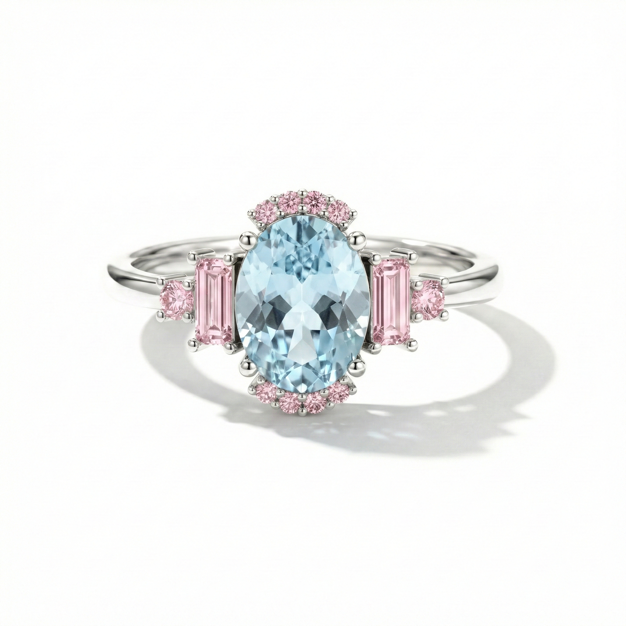 aquamarine and pink tourmaline engagement ring with natural gemstones