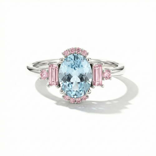 Aquamarine Pink Tourmaline Engagement Ring | Luxury Gemstone Ring for Women | Perfect Gift for Her