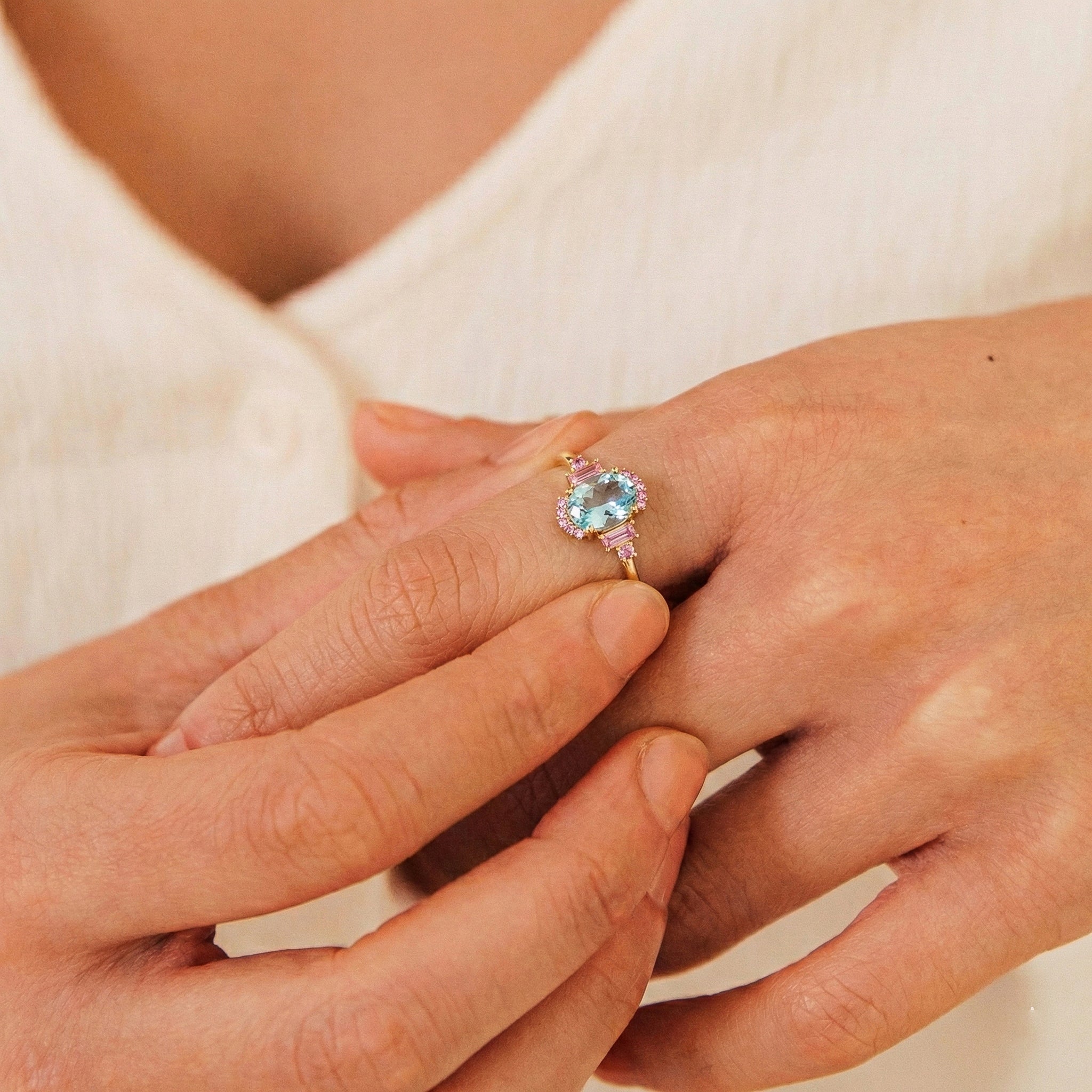 Aquamarine Pink Tourmaline Engagement Ring | Luxury Gemstone Ring for Women | Perfect Gift for Her