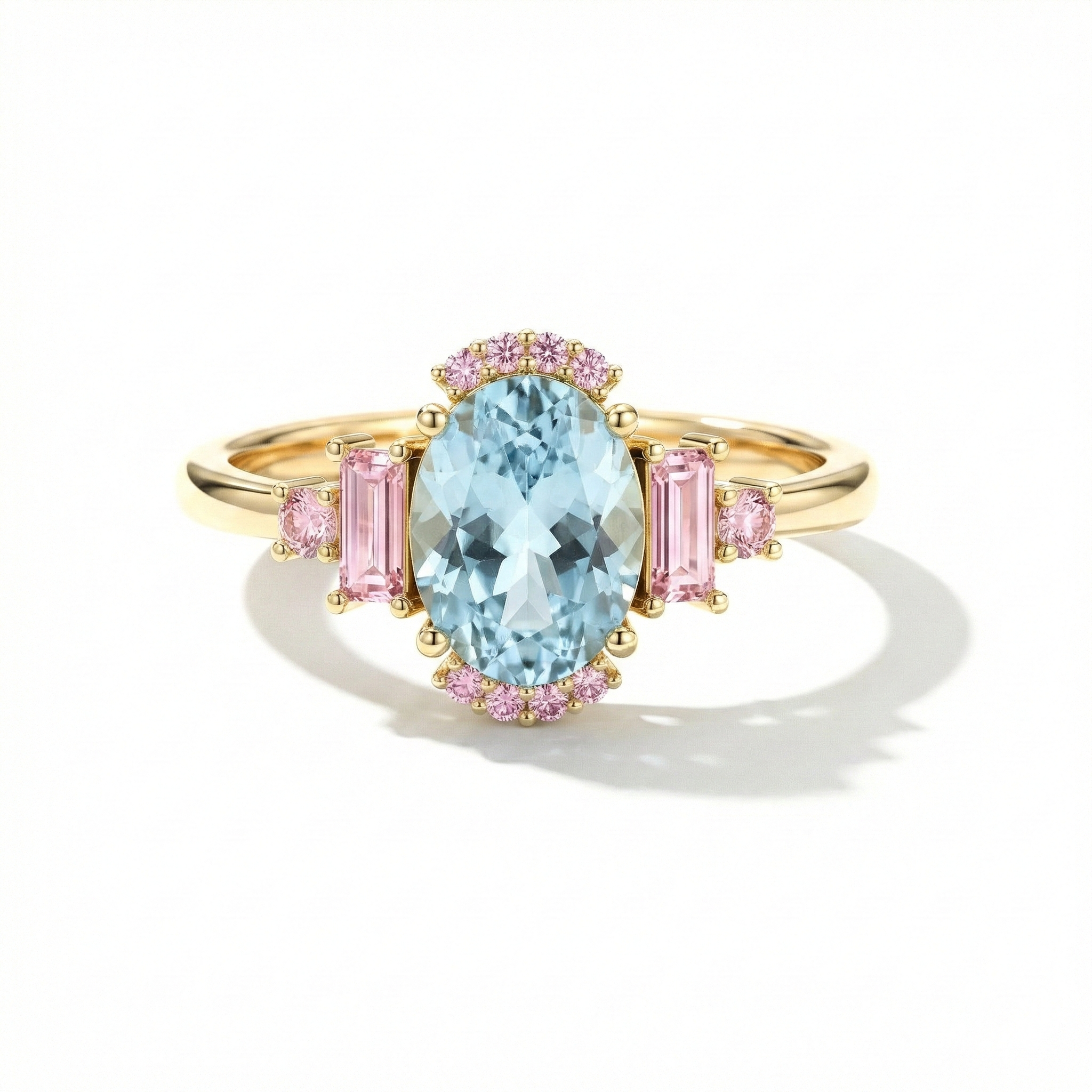 aquamarine pink tourmaline ring in 925 sterling silver