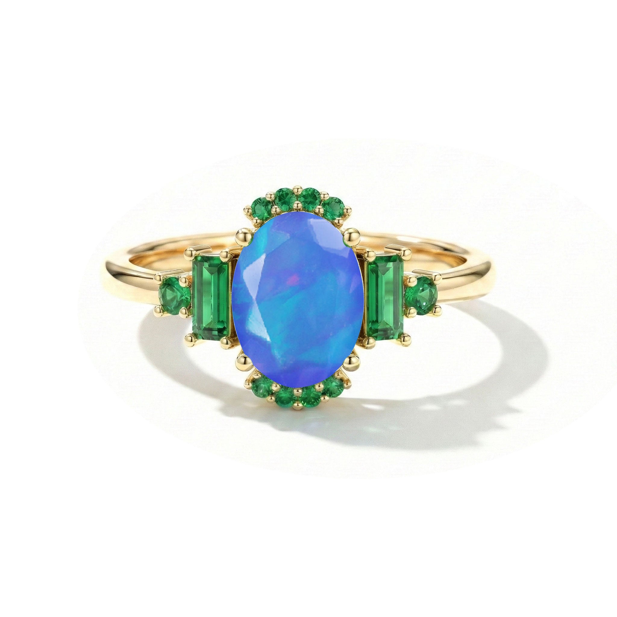 Elegant sterling silver engagement ring with blue opal and emerald stones for women jewelry gift