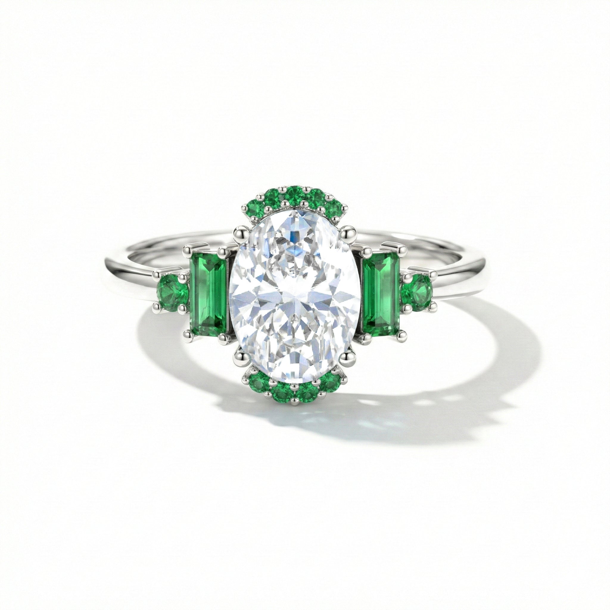 Emerald and cubic zirconia engagement ring in 925 sterling silver with rose gold filled and yellow gold filled finish
