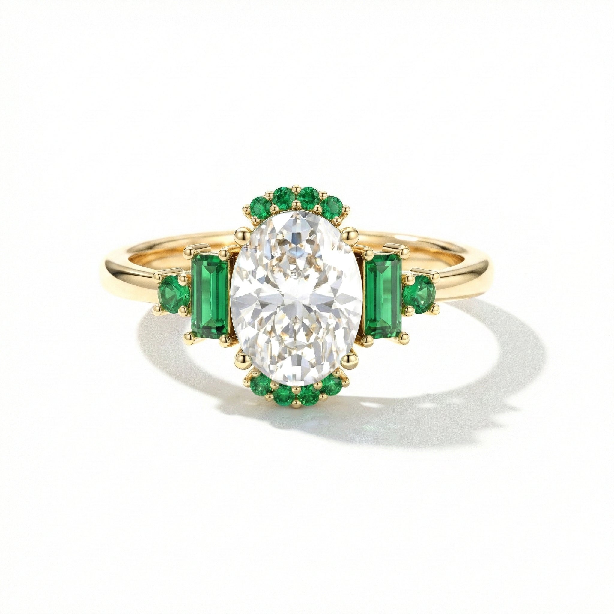Handmade emerald engagement ring in rose gold filled and yellow gold filled sterling silver design