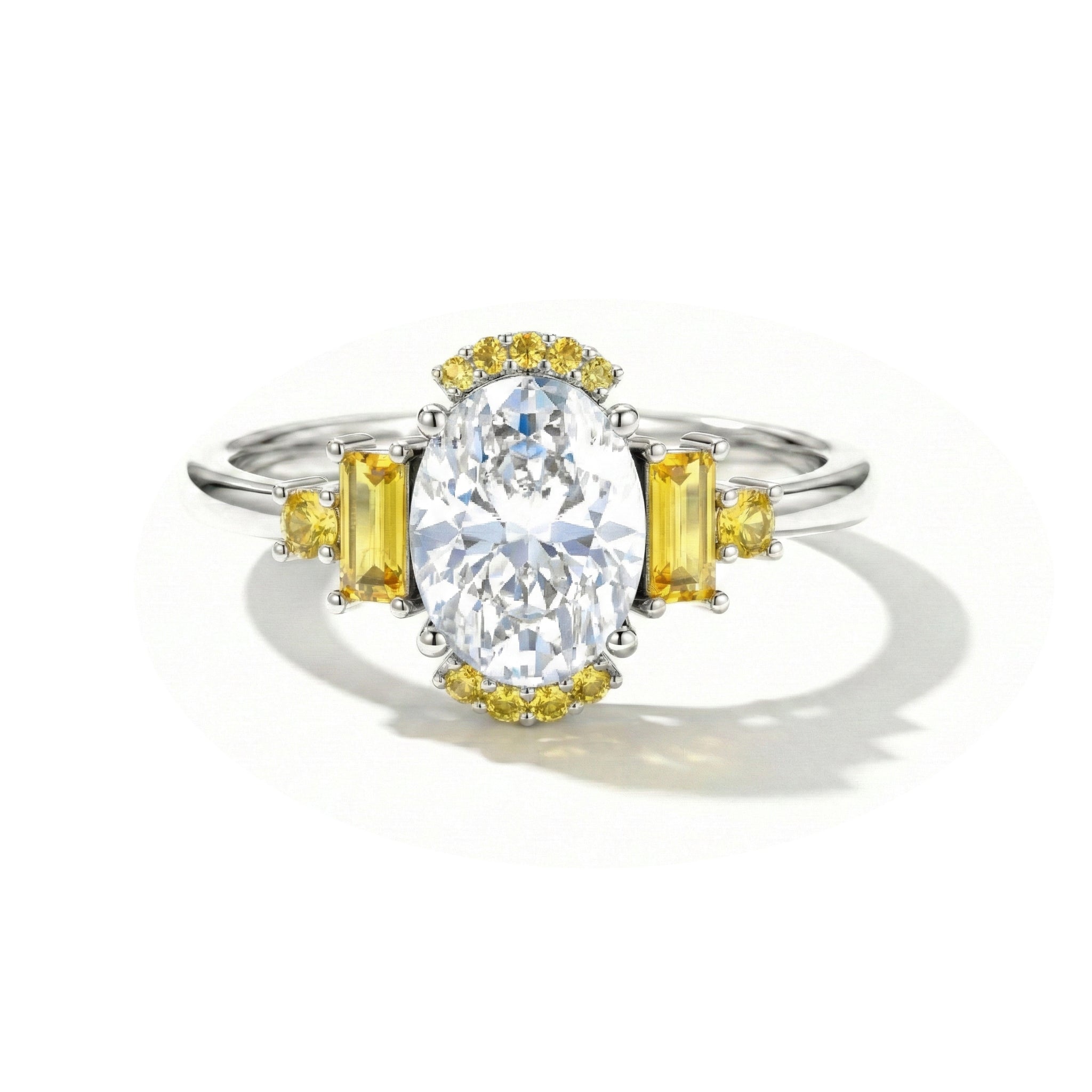 Yellow sapphire engagement ring with cubic zirconia in 925 sterling silver bridal jewelry for women