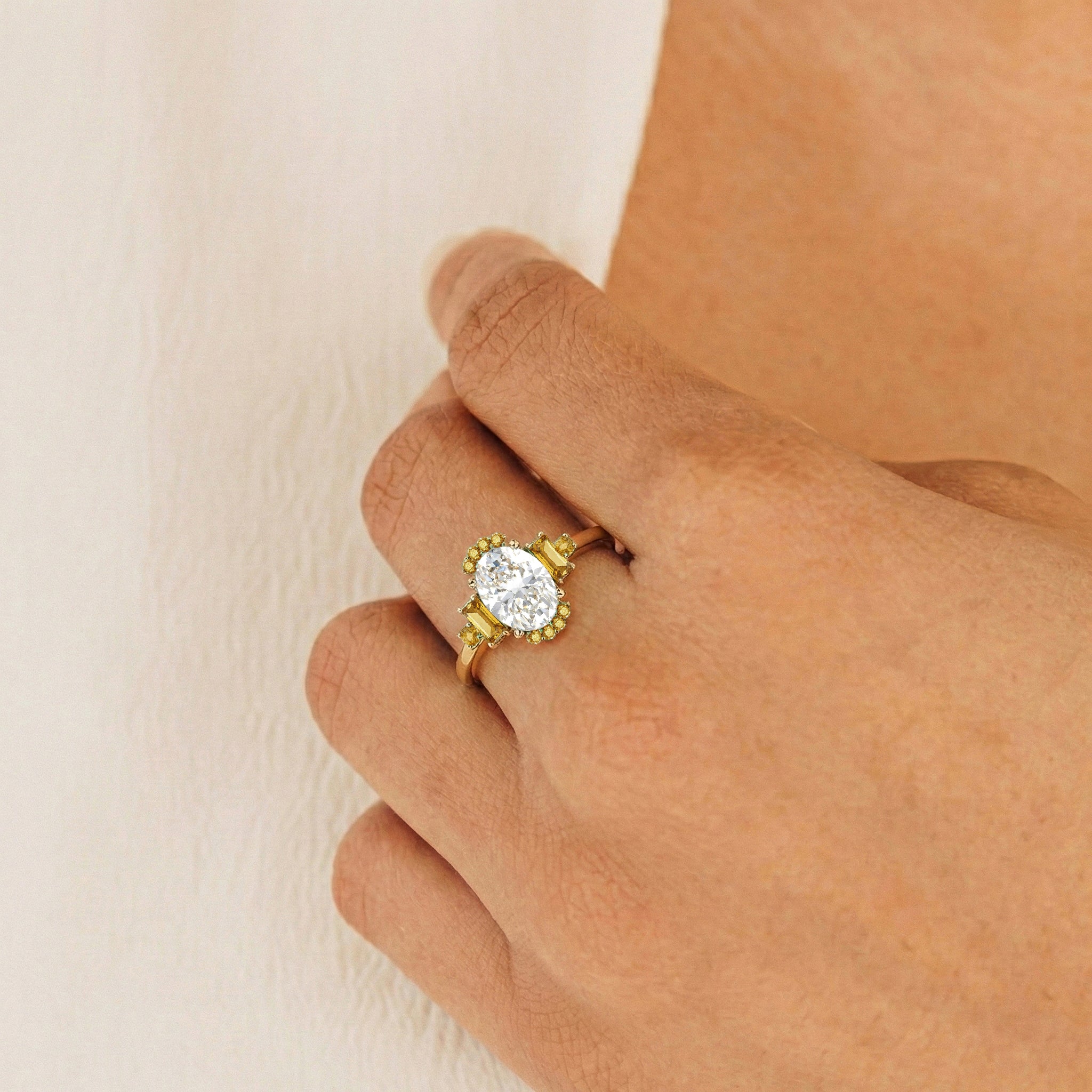 Oval yellow sapphire engagement ring with cubic zirconia accents in 925 sterling silver jewelry