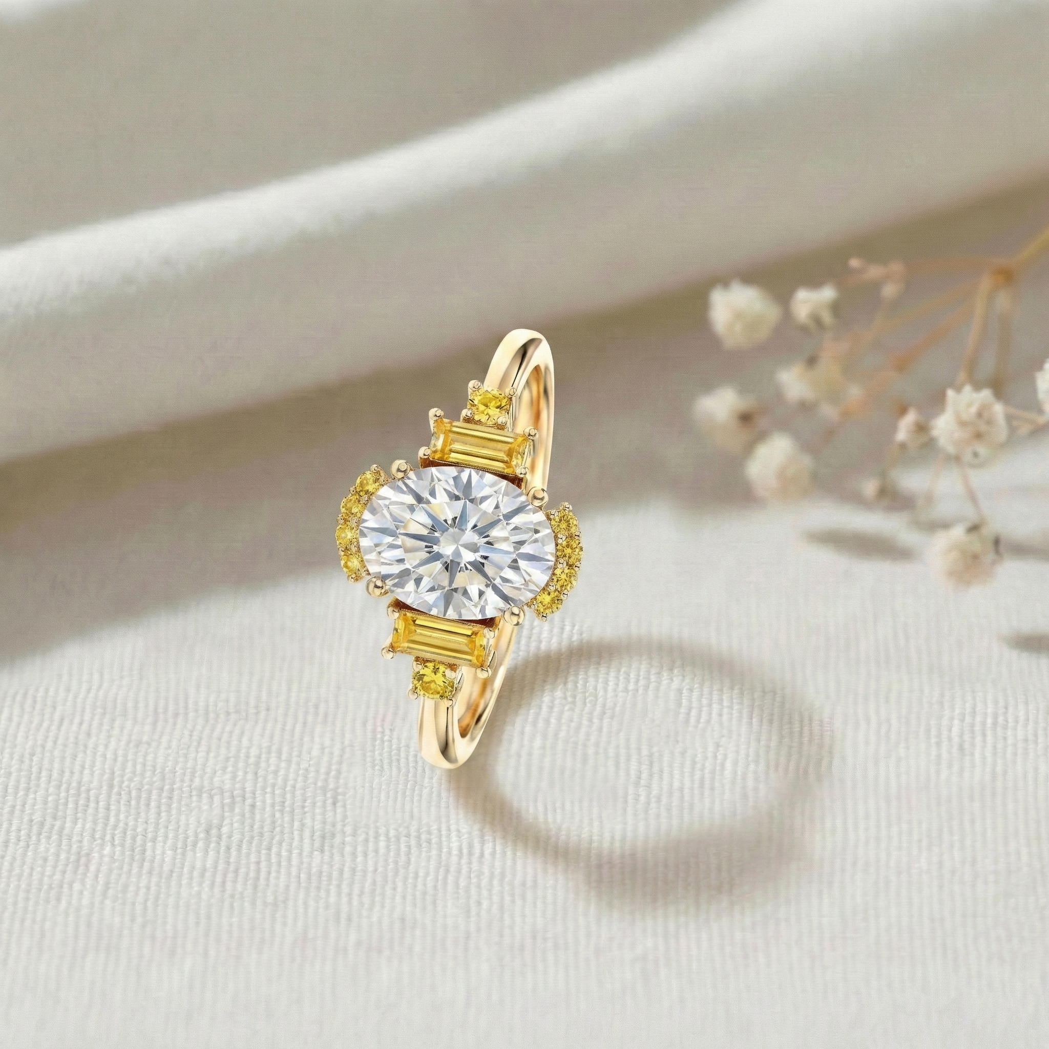 September birthstone yellow sapphire engagement ring with cubic zirconia sterling silver design