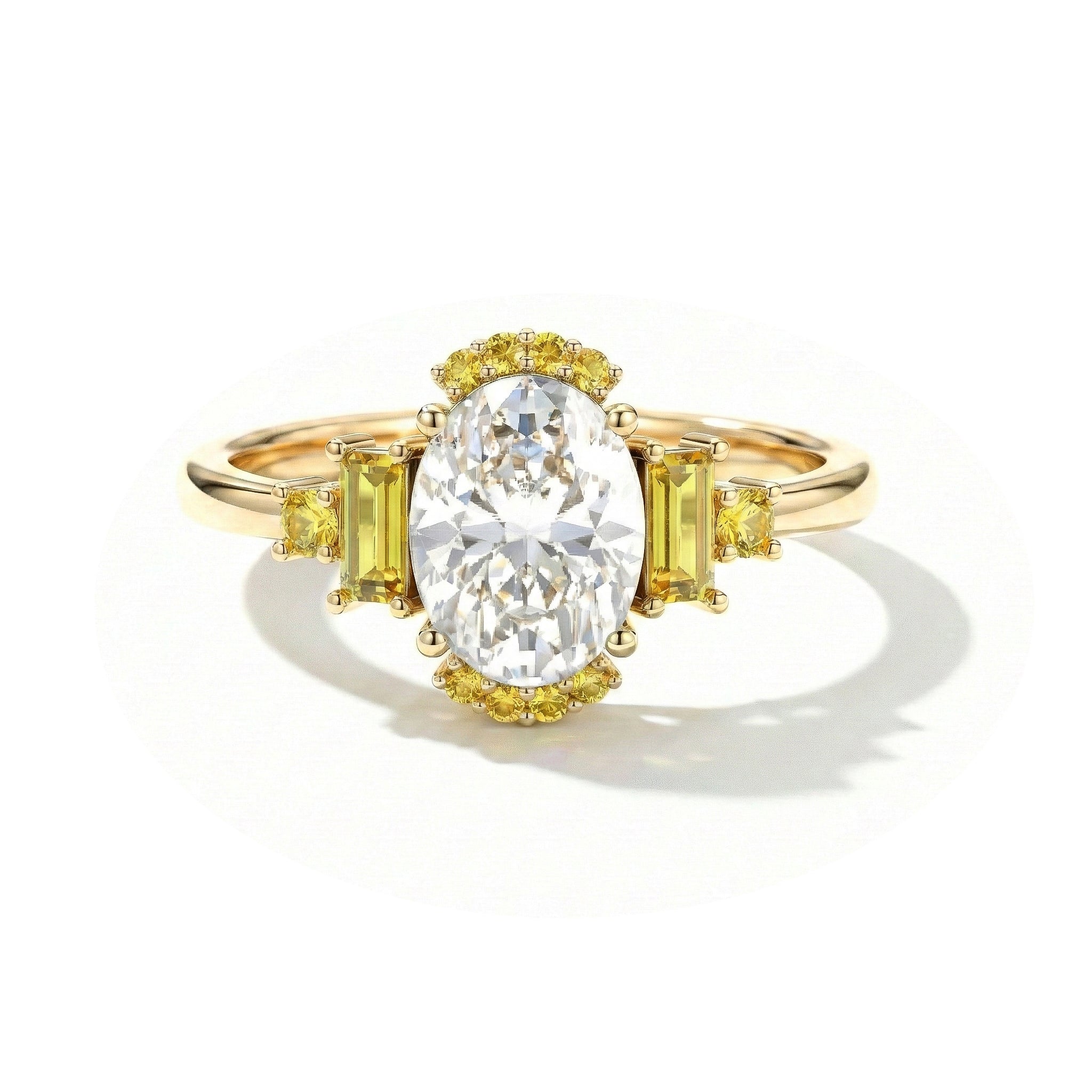 Sterling silver engagement ring featuring yellow sapphire and cubic zirconia stones for women